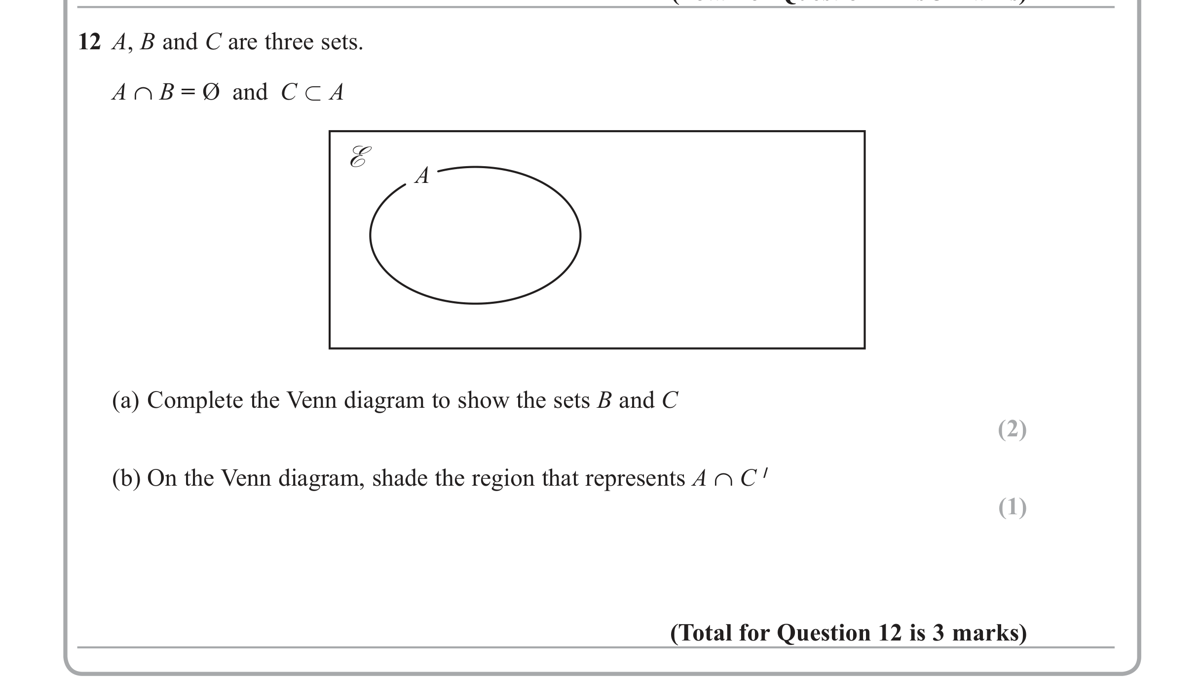 Question 12 — Venn Diagram — Edexcel iGCSE June 2012