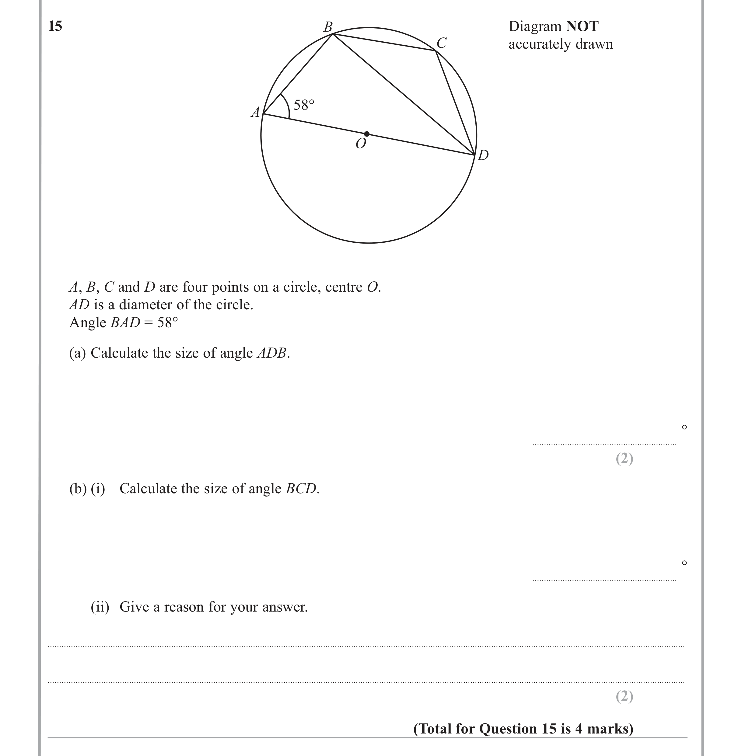 Question 15 — Circles — Edexcel iGCSE June 2012