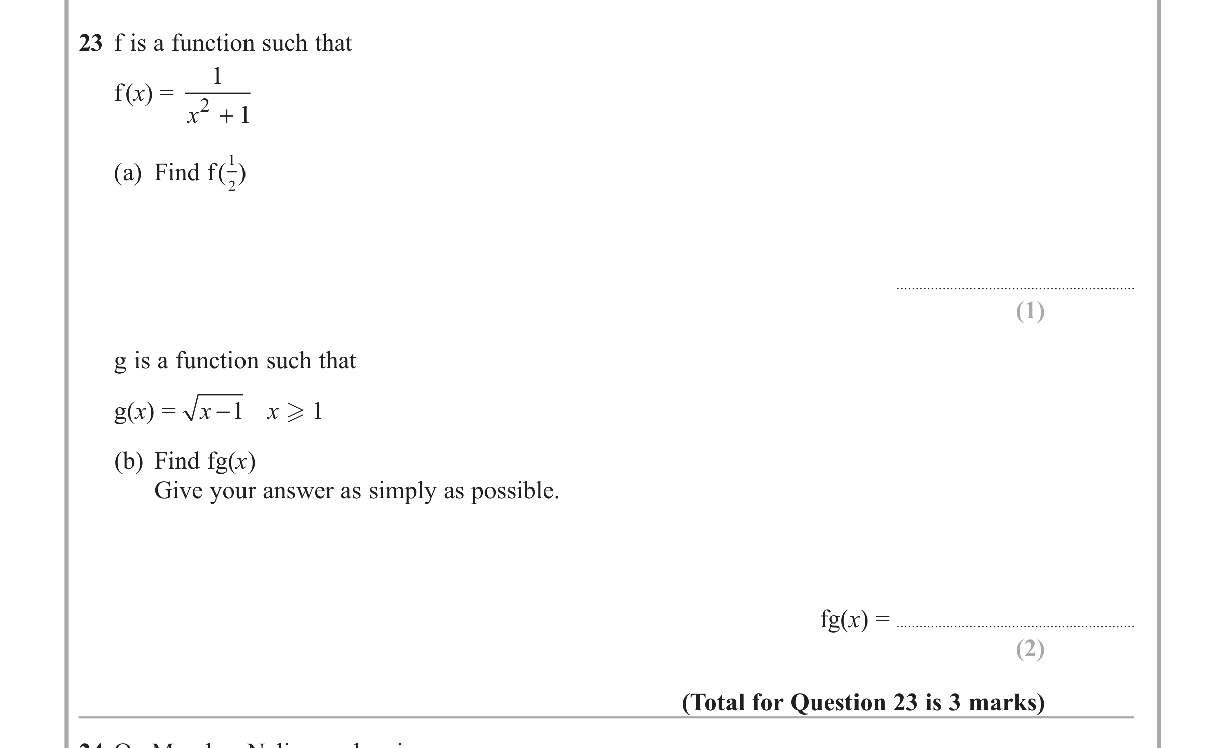 Question 23 — Functions — Edexcel iGCSE Jan 2013