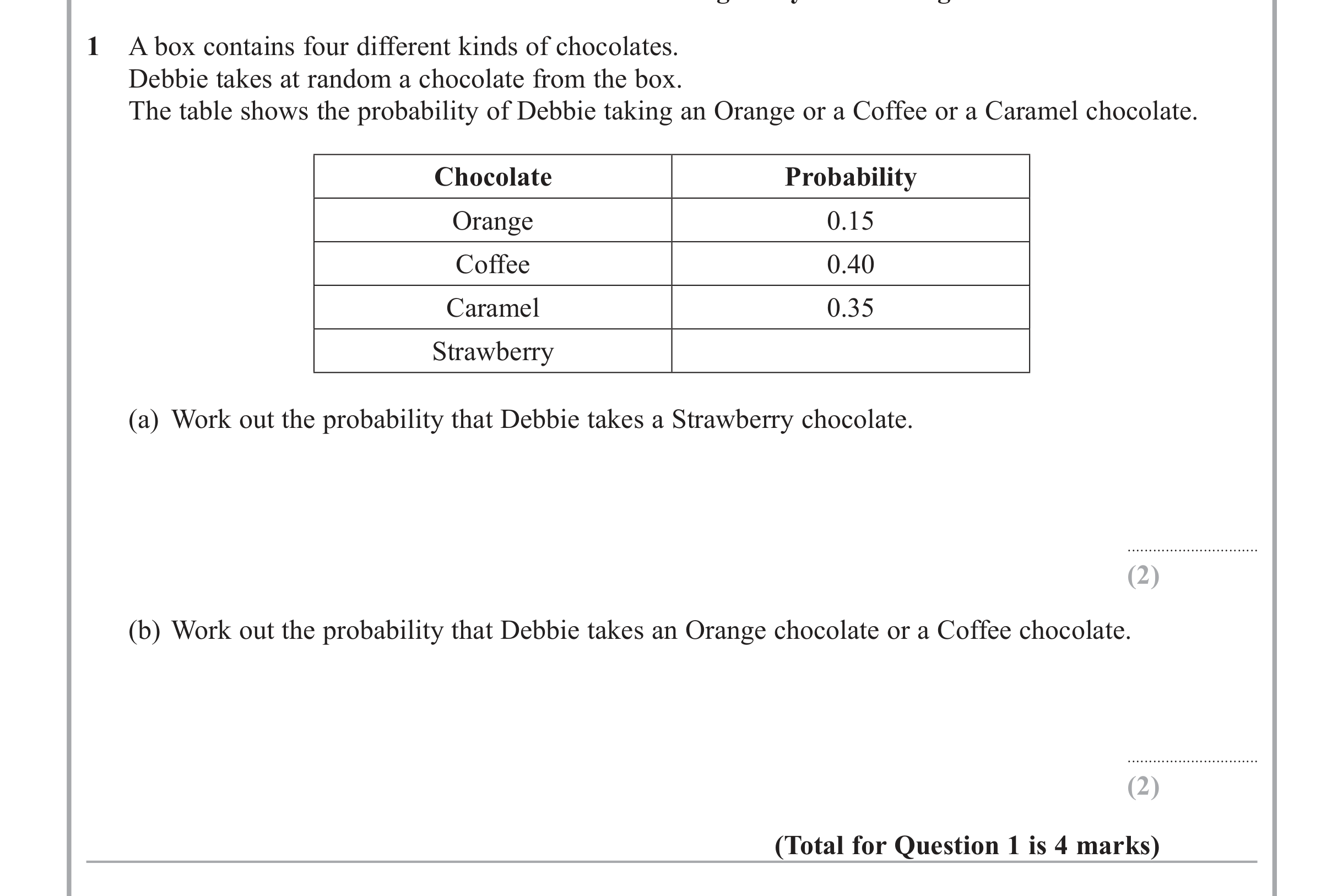 Question 1 — Probability — Edexcel iGCSE June 2013