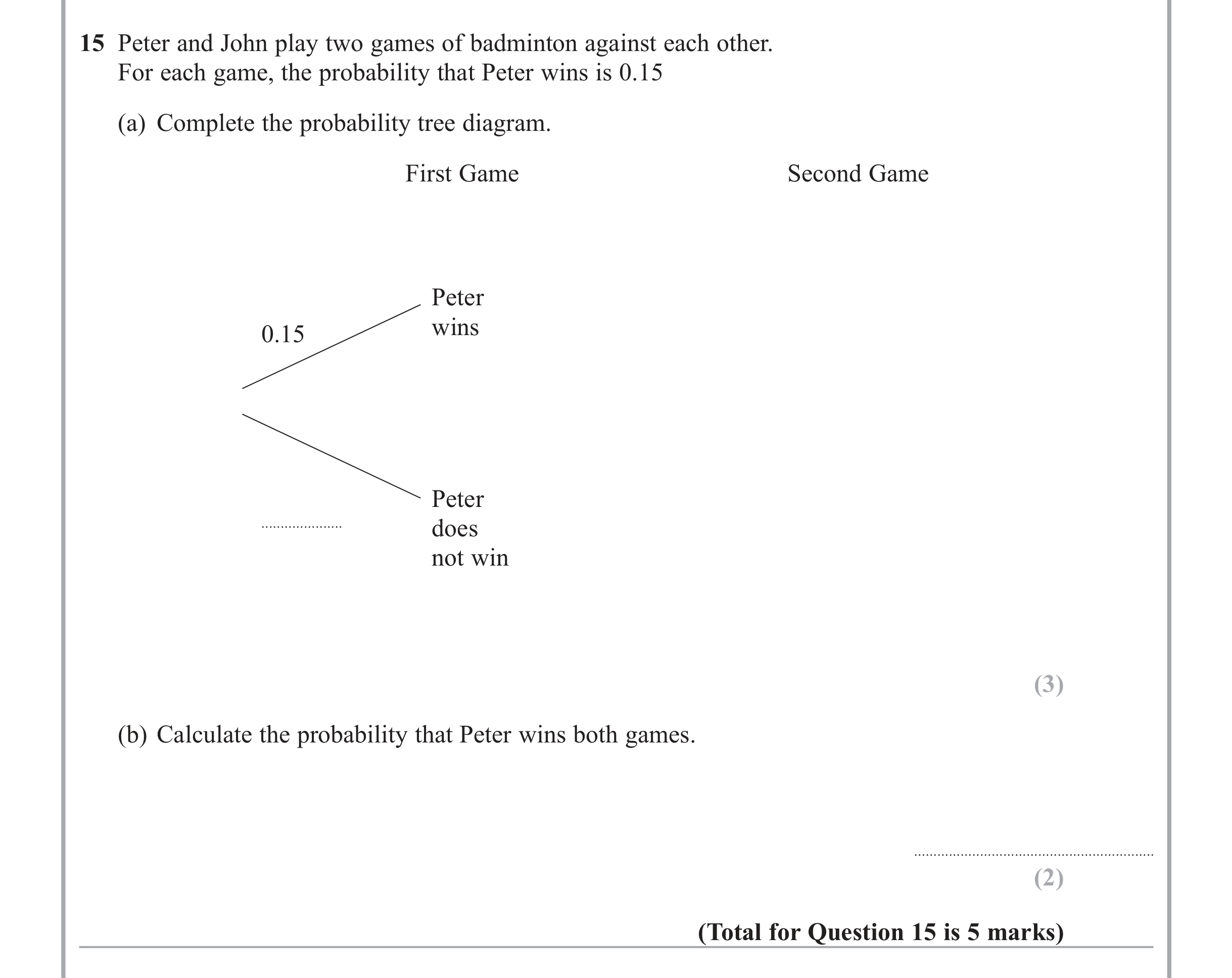 Question 15 — Probability — Edexcel iGCSE June 2013