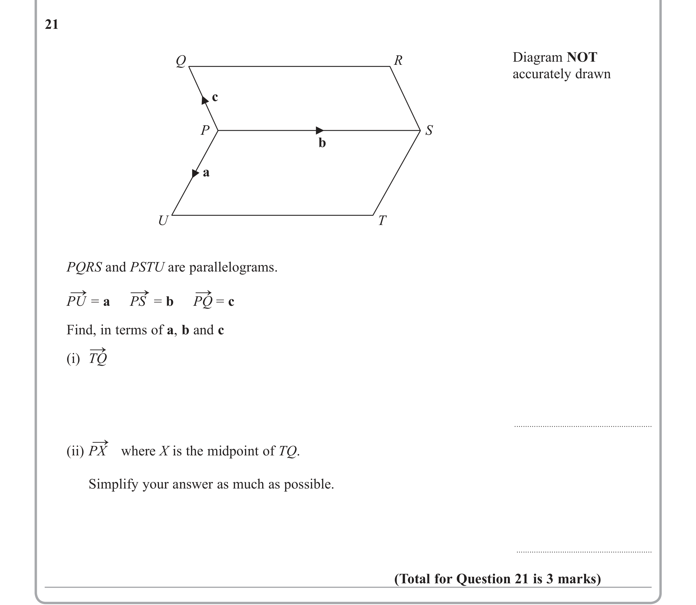 Question 21 — Vectors — Edexcel iGCSE June 2013