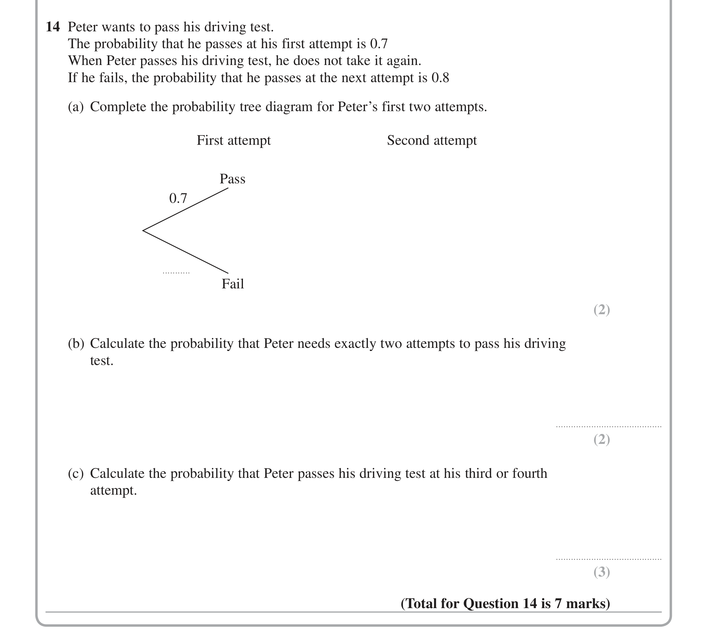 Question 14 — Probability — Edexcel iGCSE Jan 2014