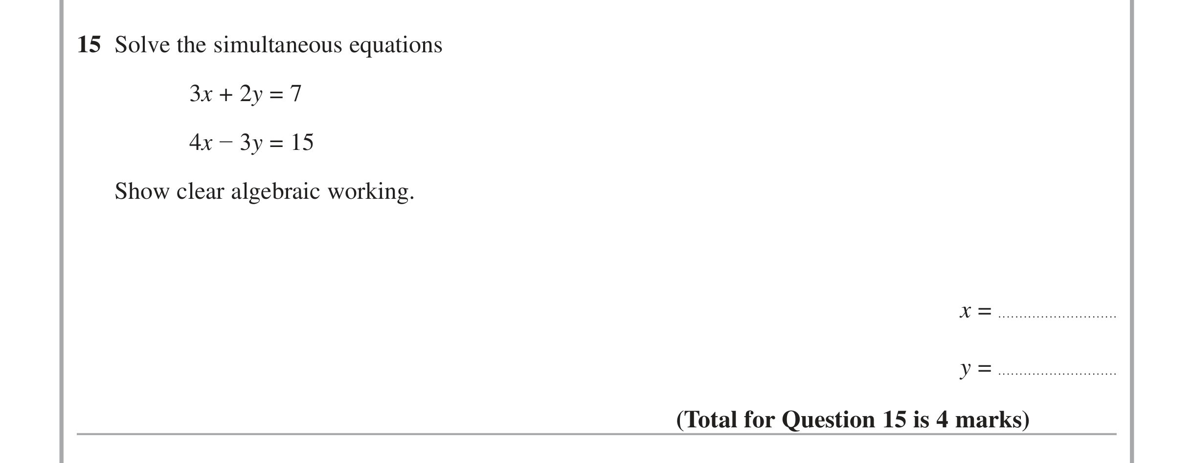 Question 15 — Coordinate Geometry — Edexcel iGCSE June 2014