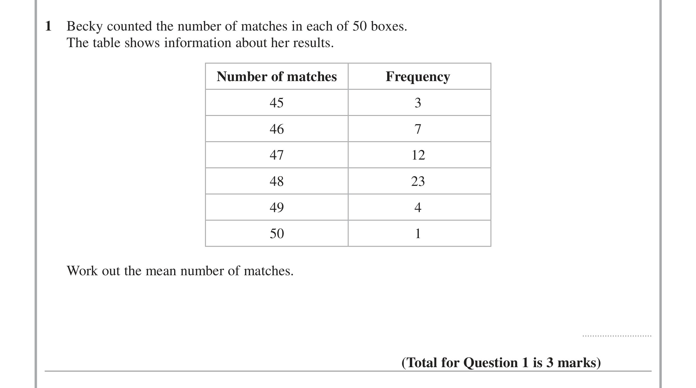 Question 1 — Frequency Tables — Edexcel iGCSE Jan 2015