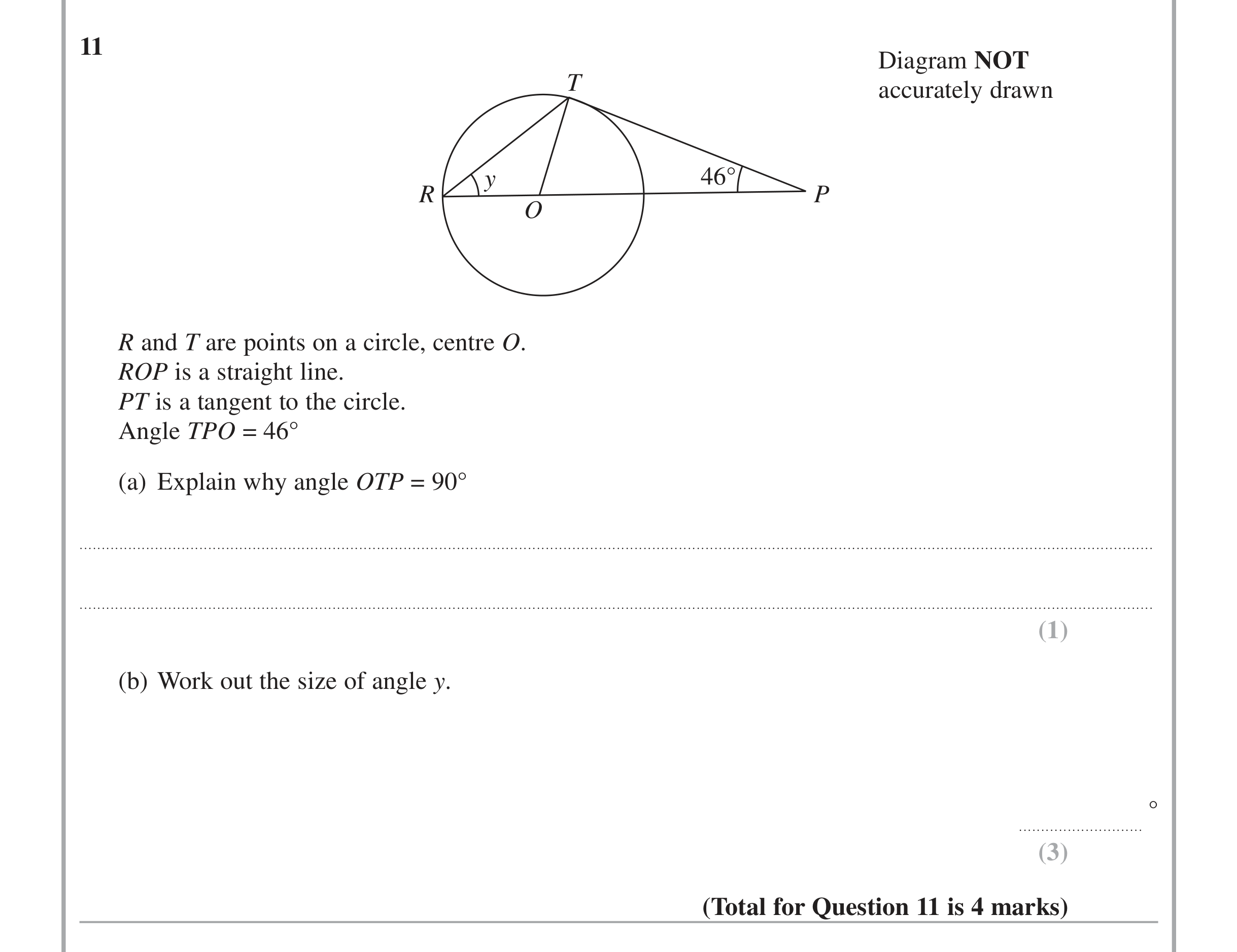 Question 11 — Circle Theorems — Edexcel iGCSE Jan 2015