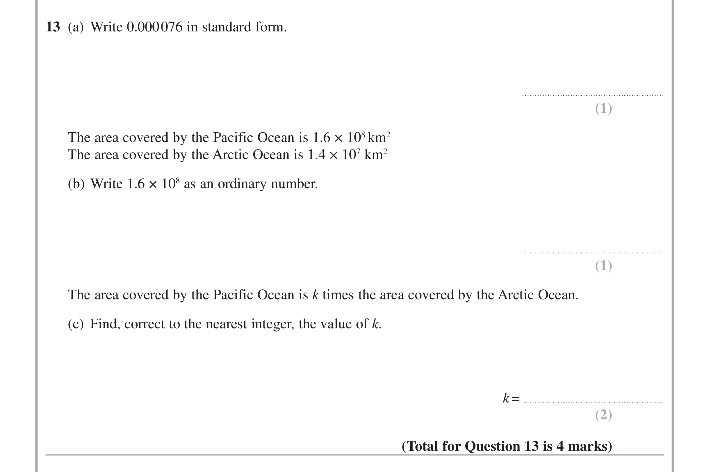 Question 13 — Standard Form — Edexcel iGCSE Jan 2015