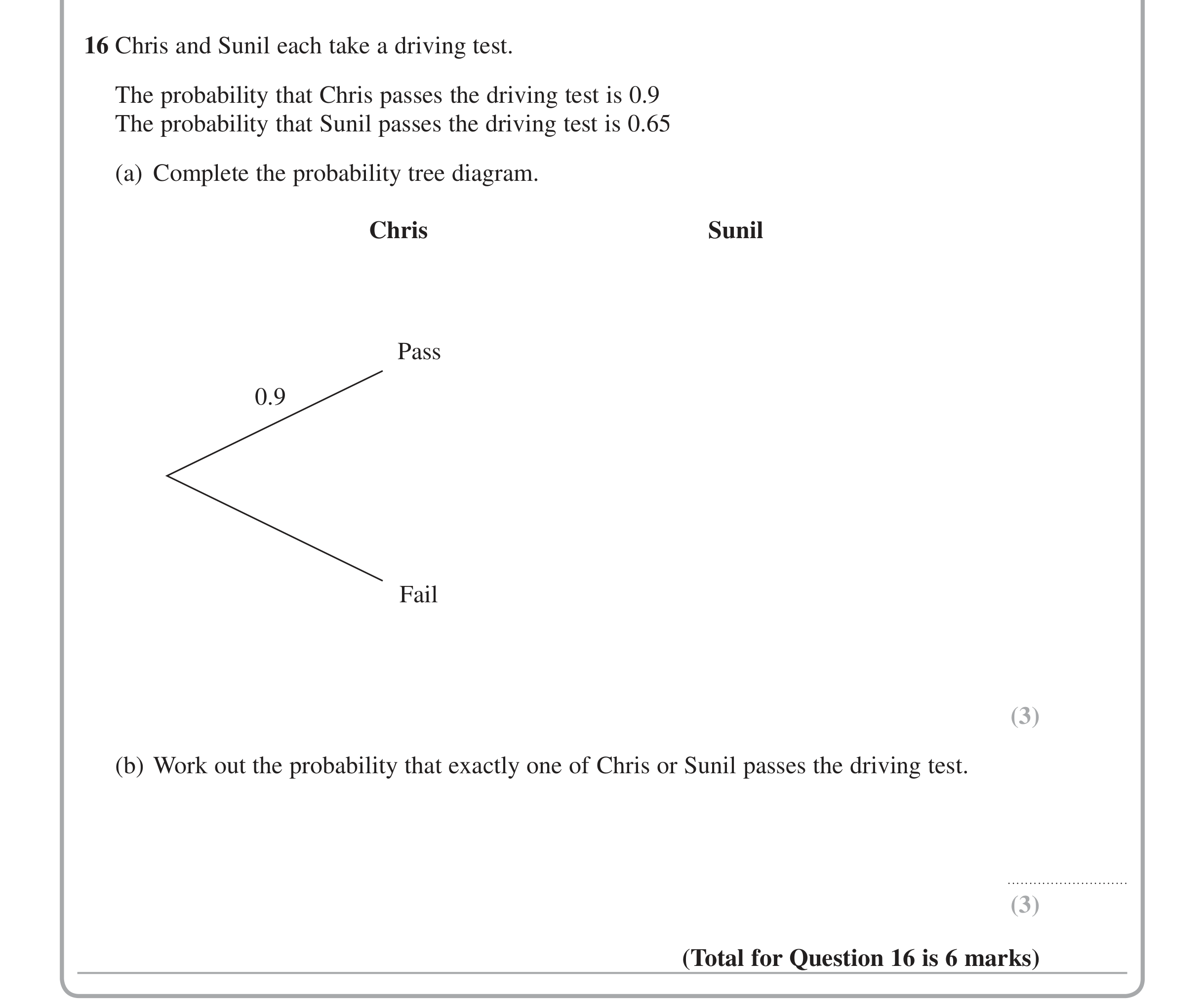 Question 16 — Probability — Edexcel iGCSE Jan 2015