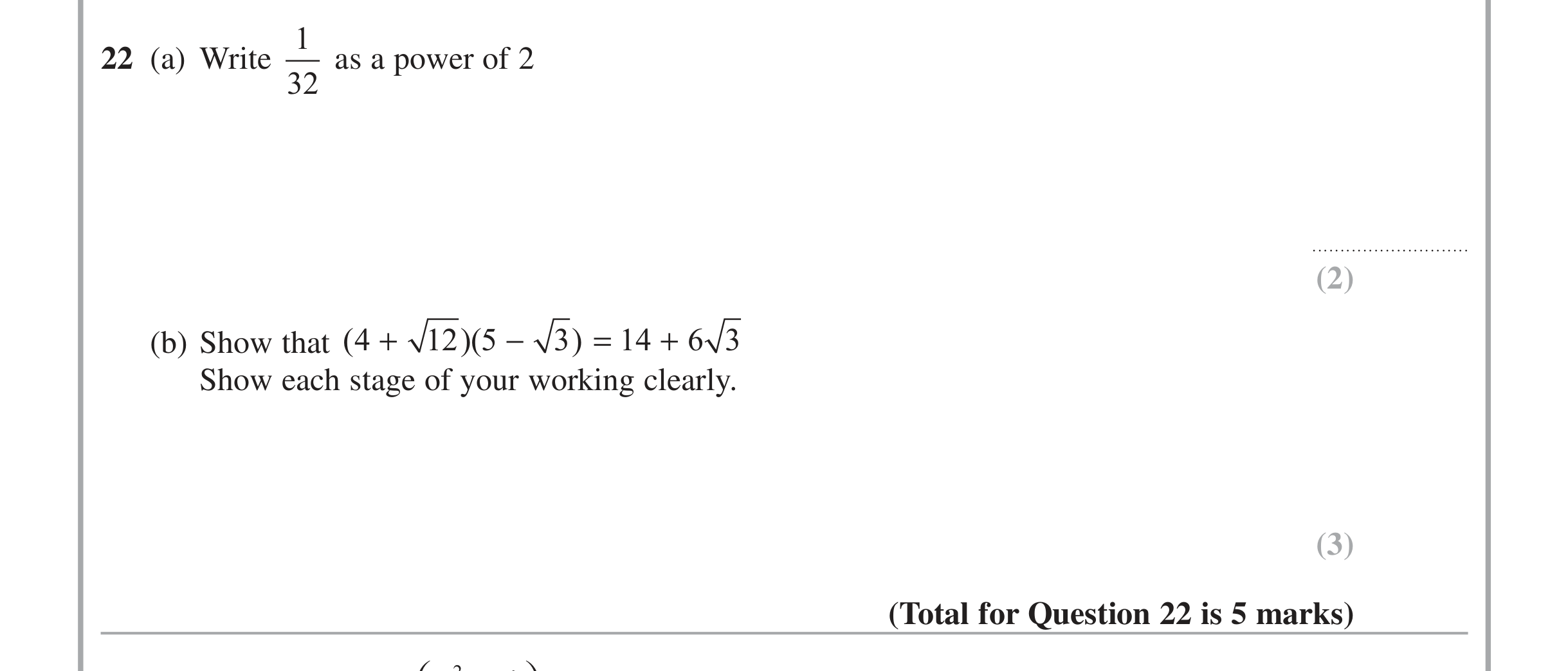 Question 22 — Powers, Surds — Edexcel iGCSE Jan 2015