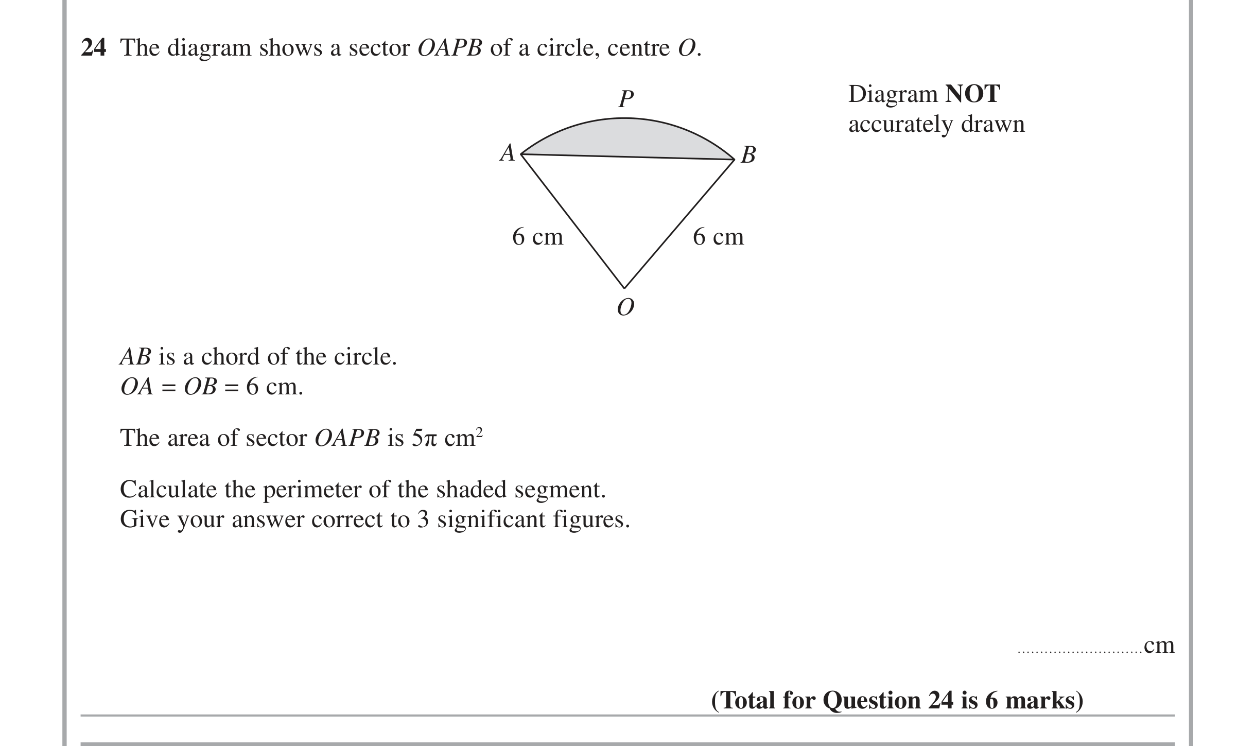 Question 24 — Segments, Sectors, Sine/Cosine Rule — Edexcel iGCSE Jan 2015