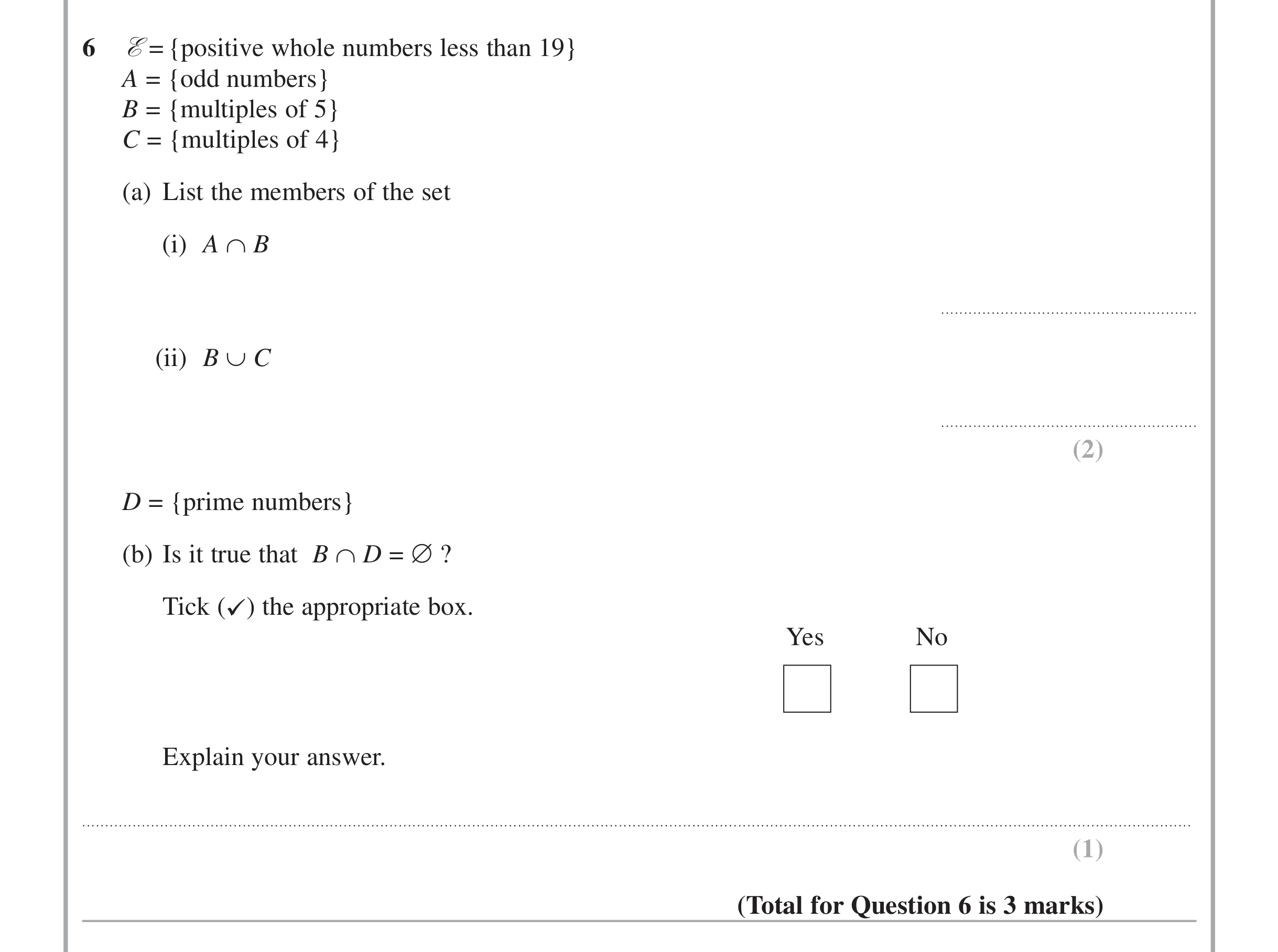 Question 6 — Set Notation — Edexcel iGCSE Jan 2015