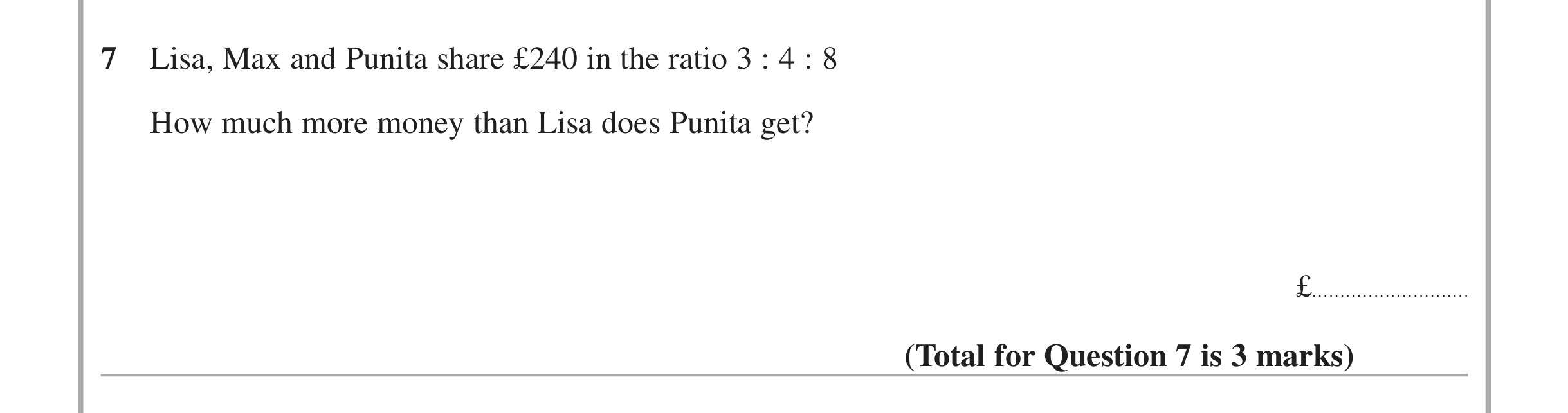 Question 7 — Ratios — Edexcel iGCSE Jan 2015