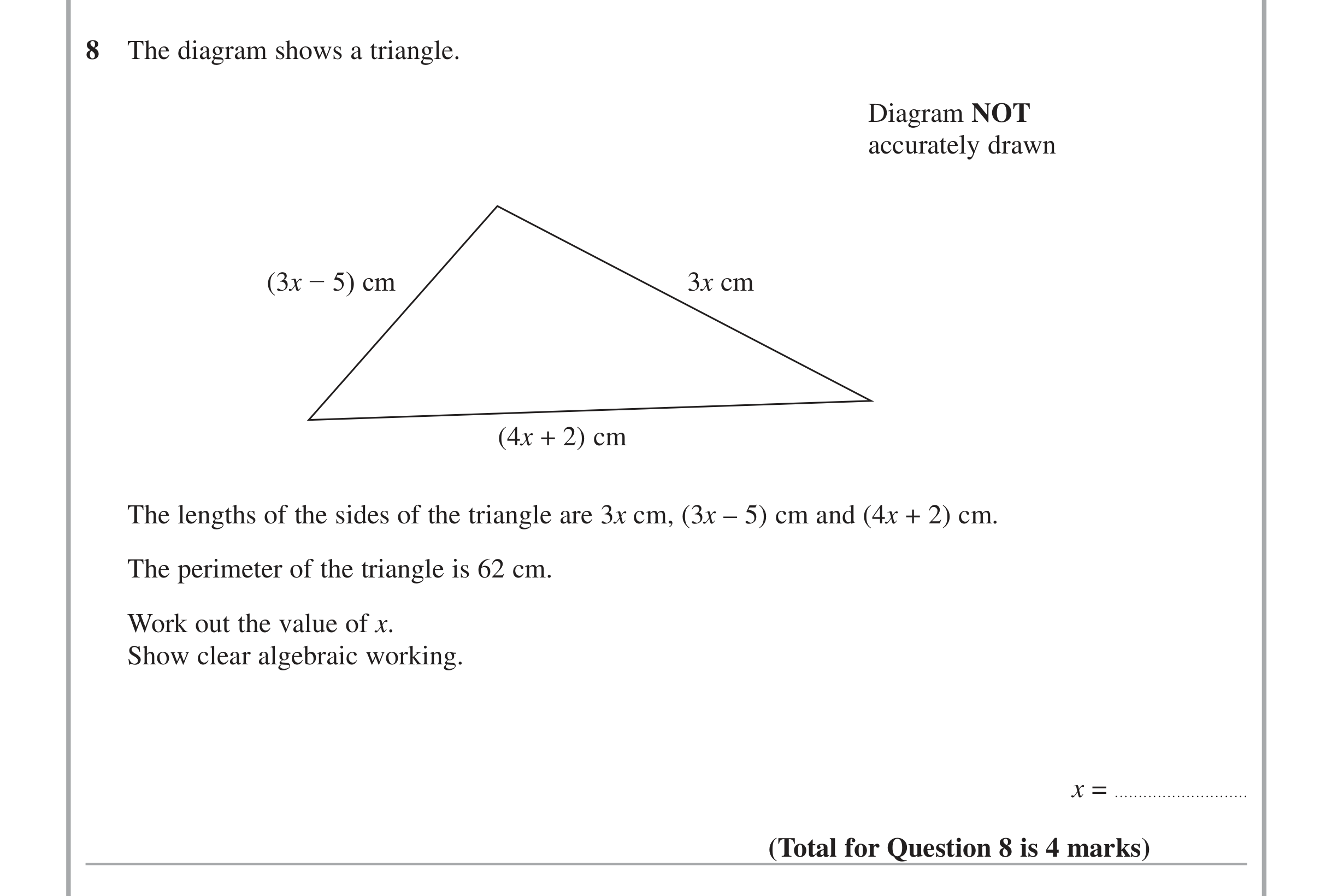 Question 8 — Perimeter and Area — Edexcel iGCSE Jan 2015