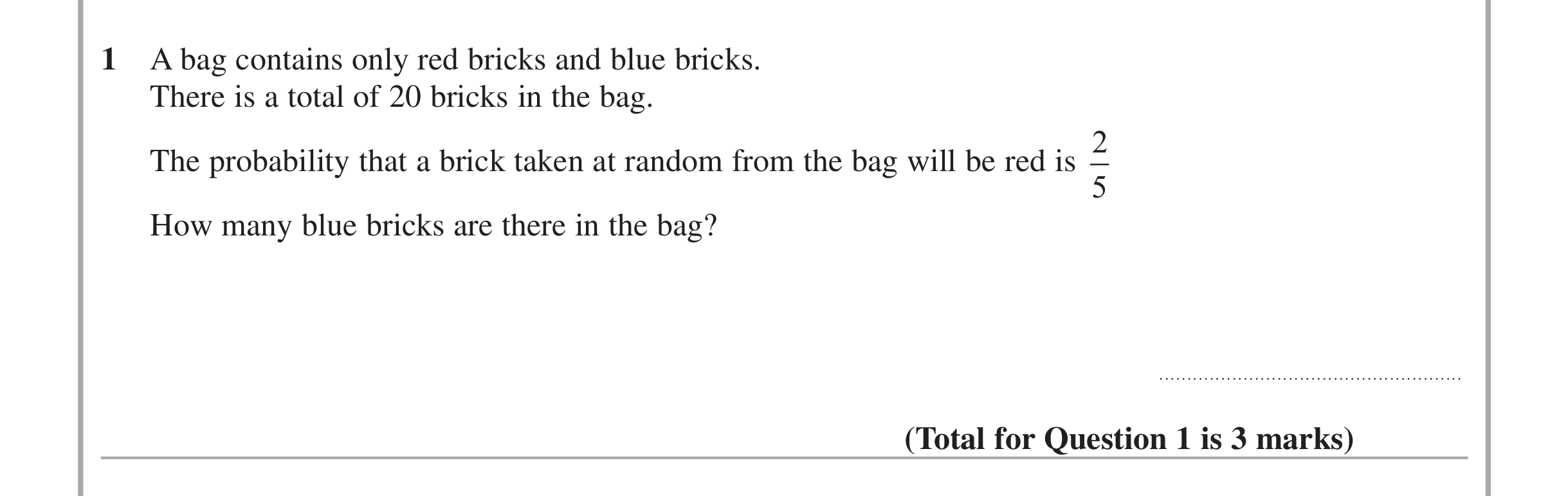 Question 1 — Probability — Edexcel iGCSE June 2015