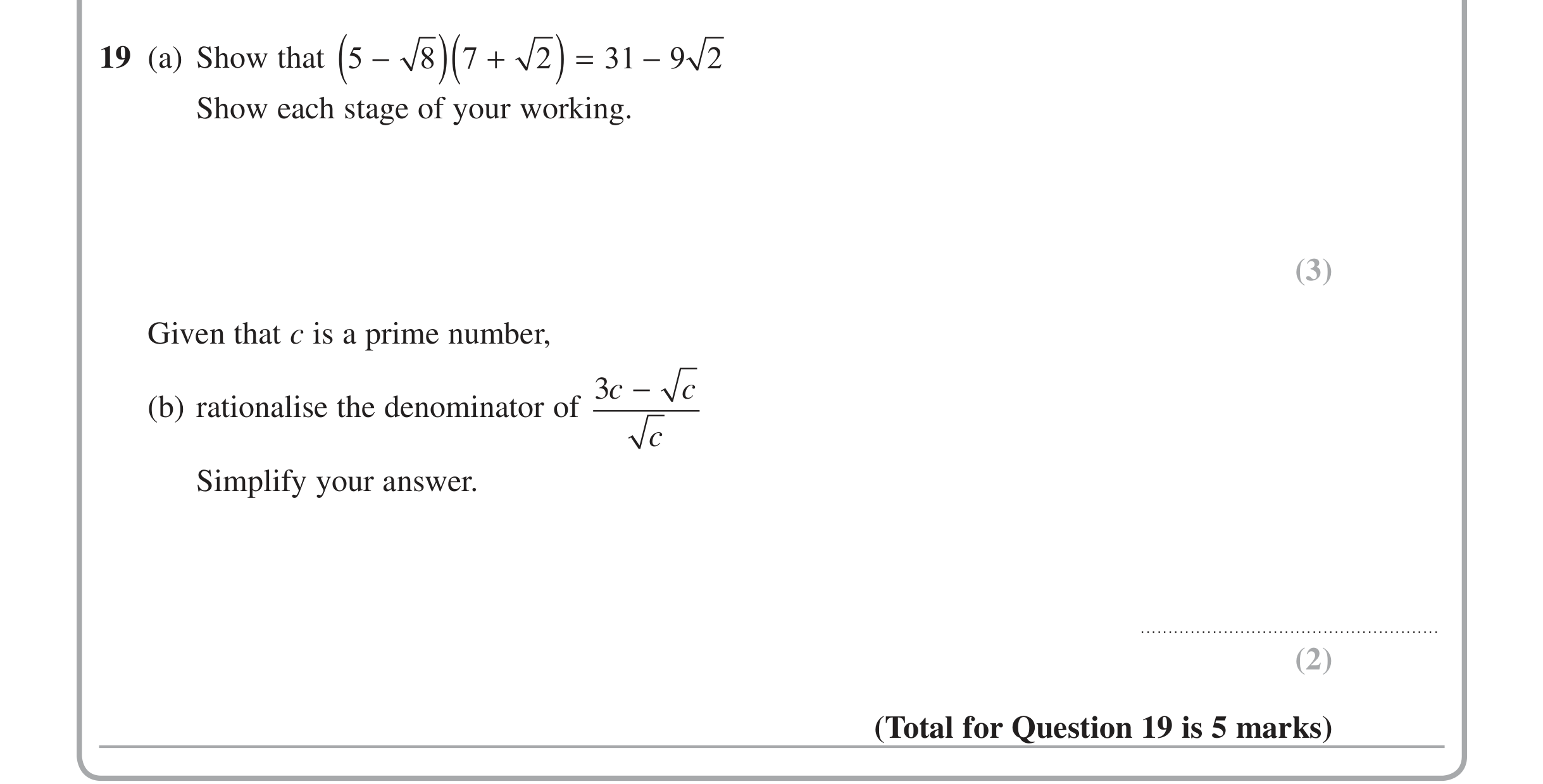 Question 19 — Indices and Surds — Edexcel iGCSE June 2015