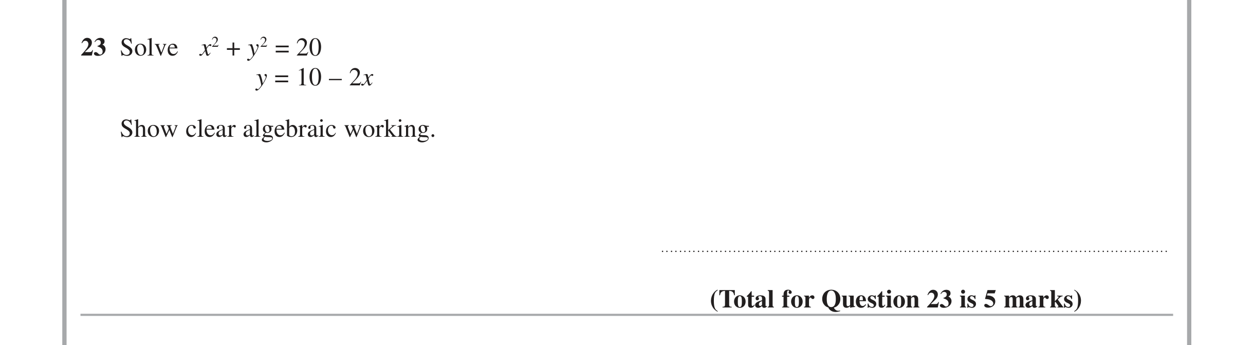Question 23 — Quadratics — Edexcel iGCSE June 2015