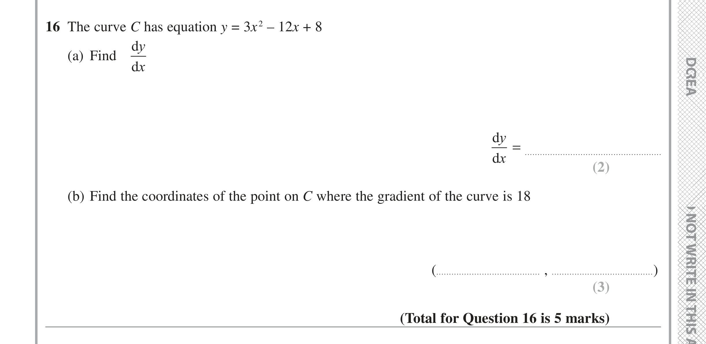 Question 16 — Differentiation — Edexcel iGCSE Jan 2016
