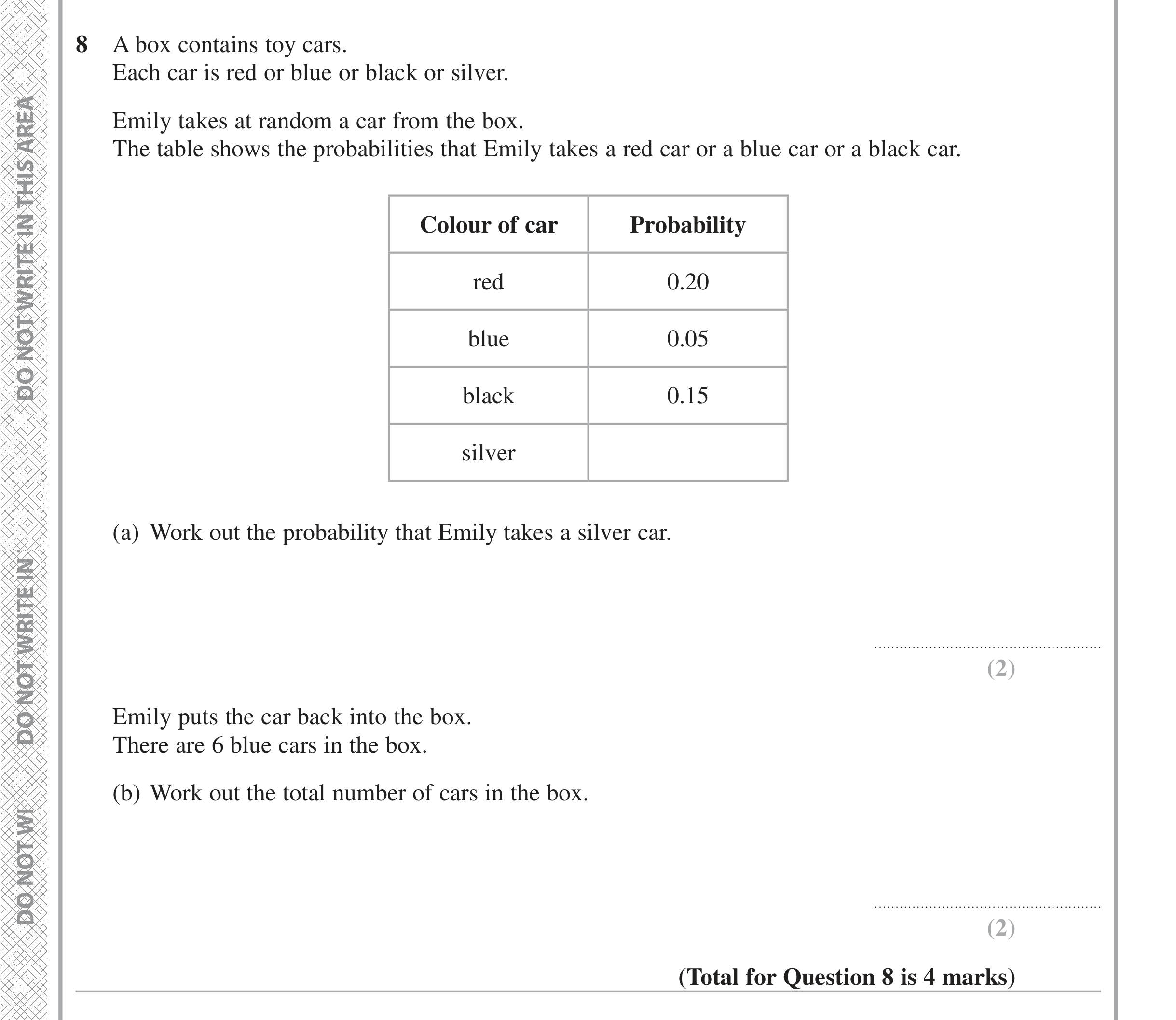 Question 8 — Probability — Edexcel iGCSE Jan 2016