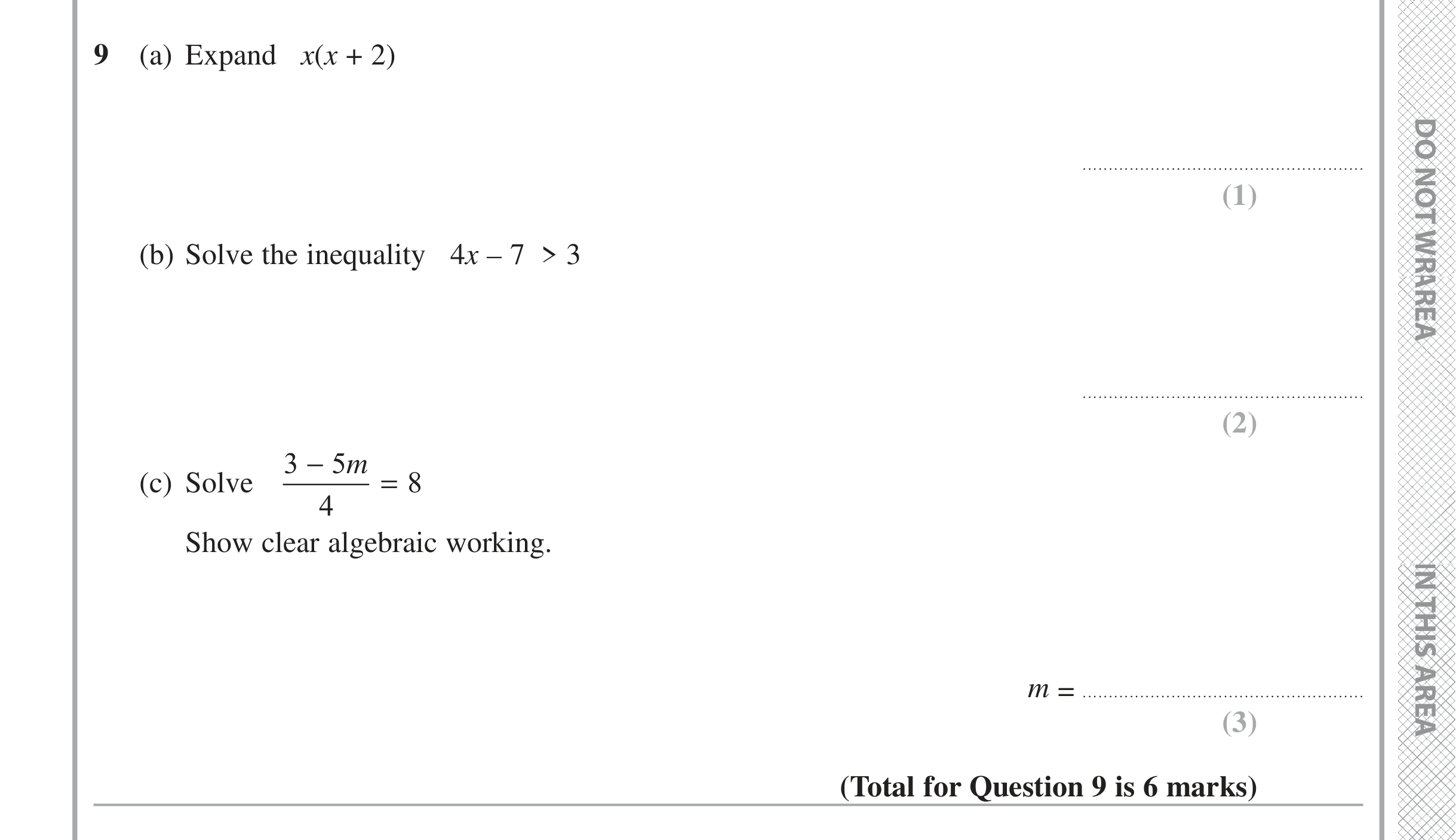 Question 9 — Inequalities — Edexcel iGCSE Jan 2016
