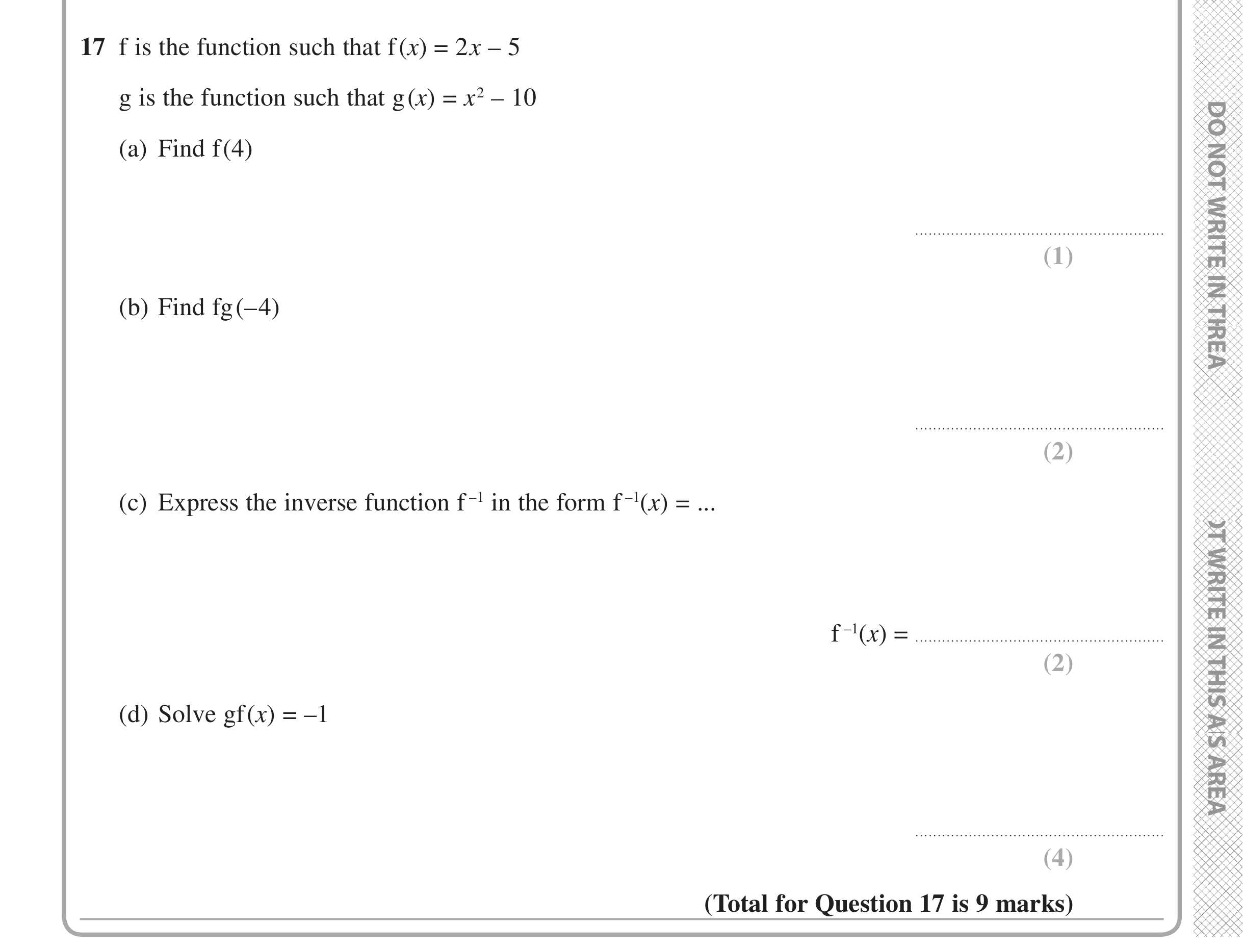 Question 17 — Functions — Edexcel iGCSE June 2016