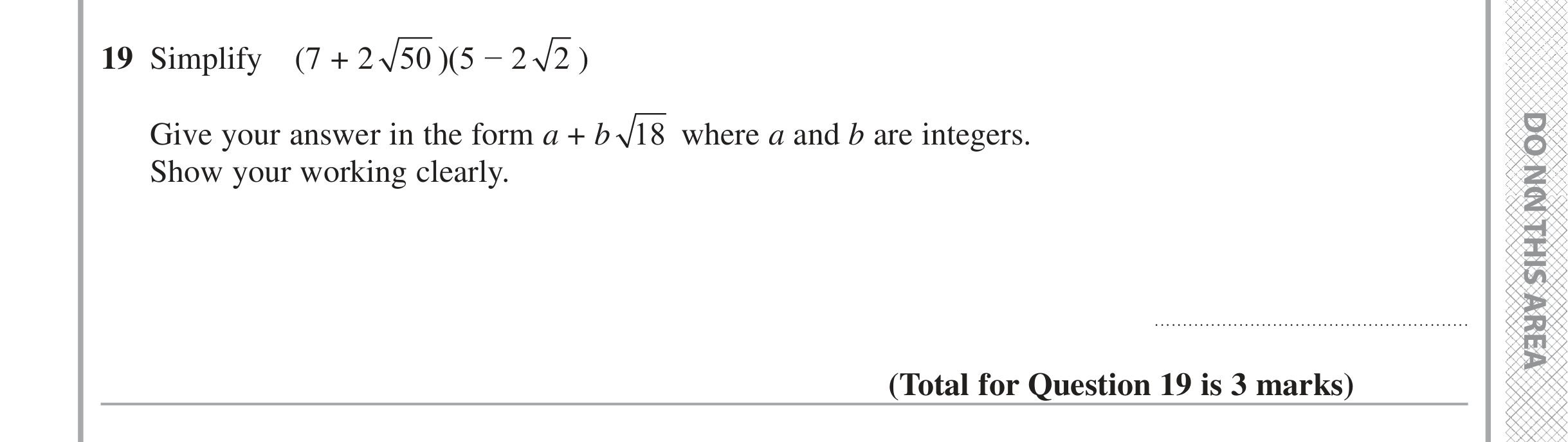 Question 19 — Indices and Surds — Edexcel iGCSE June 2016