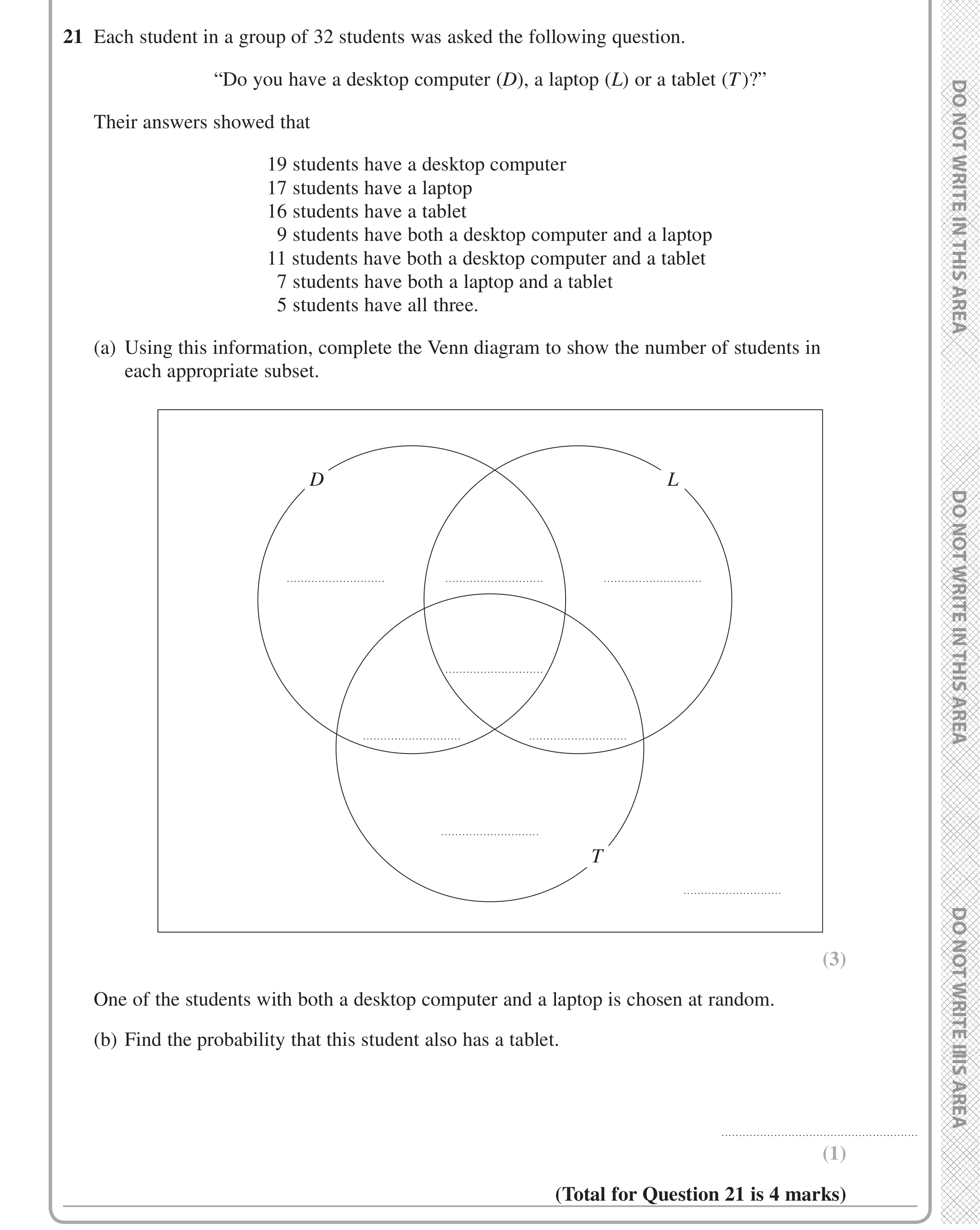 Question 21 — Venn Diagram — Edexcel iGCSE June 2016