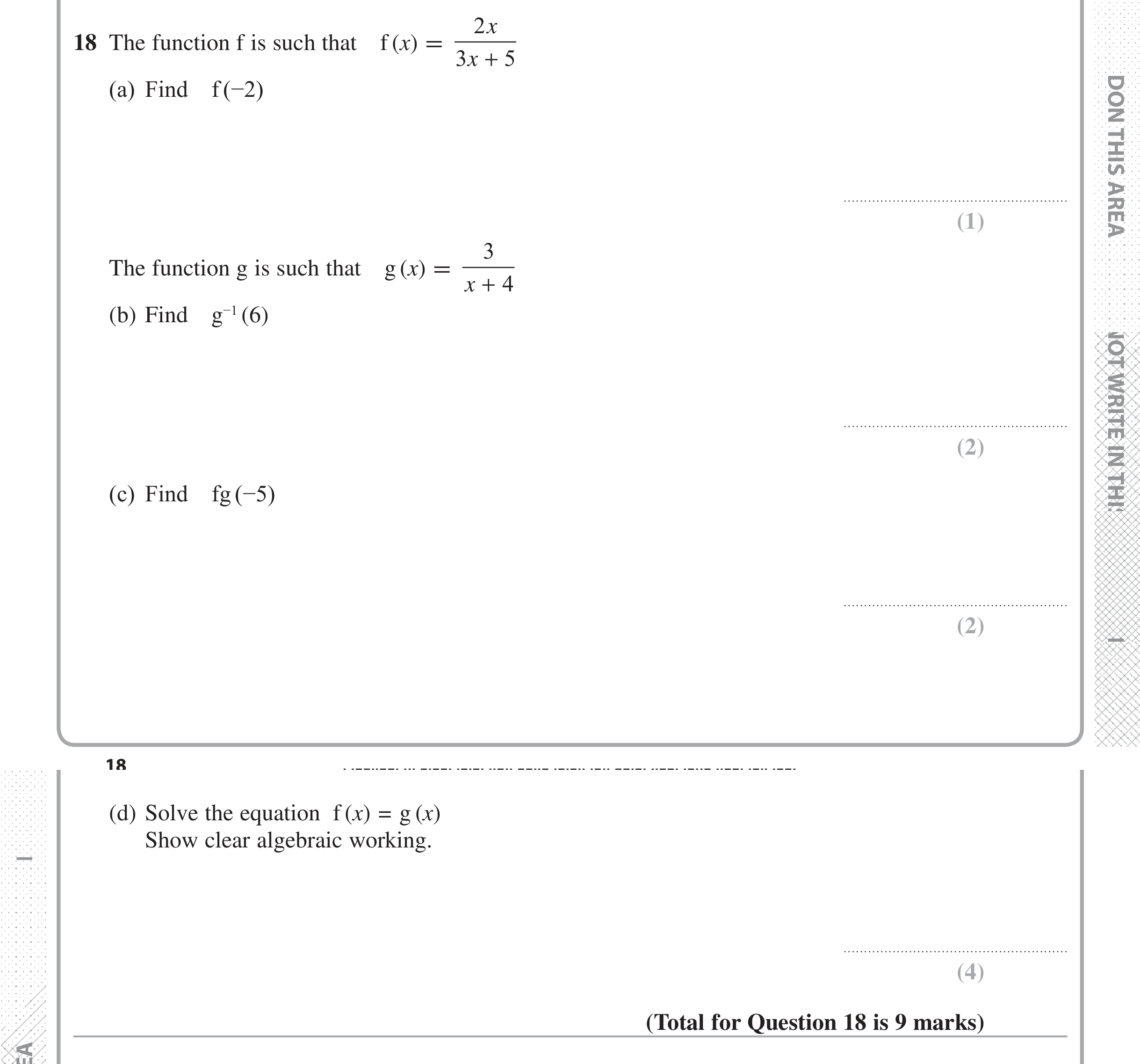 Question 18 — Functions — Edexcel iGCSE Jan 2017