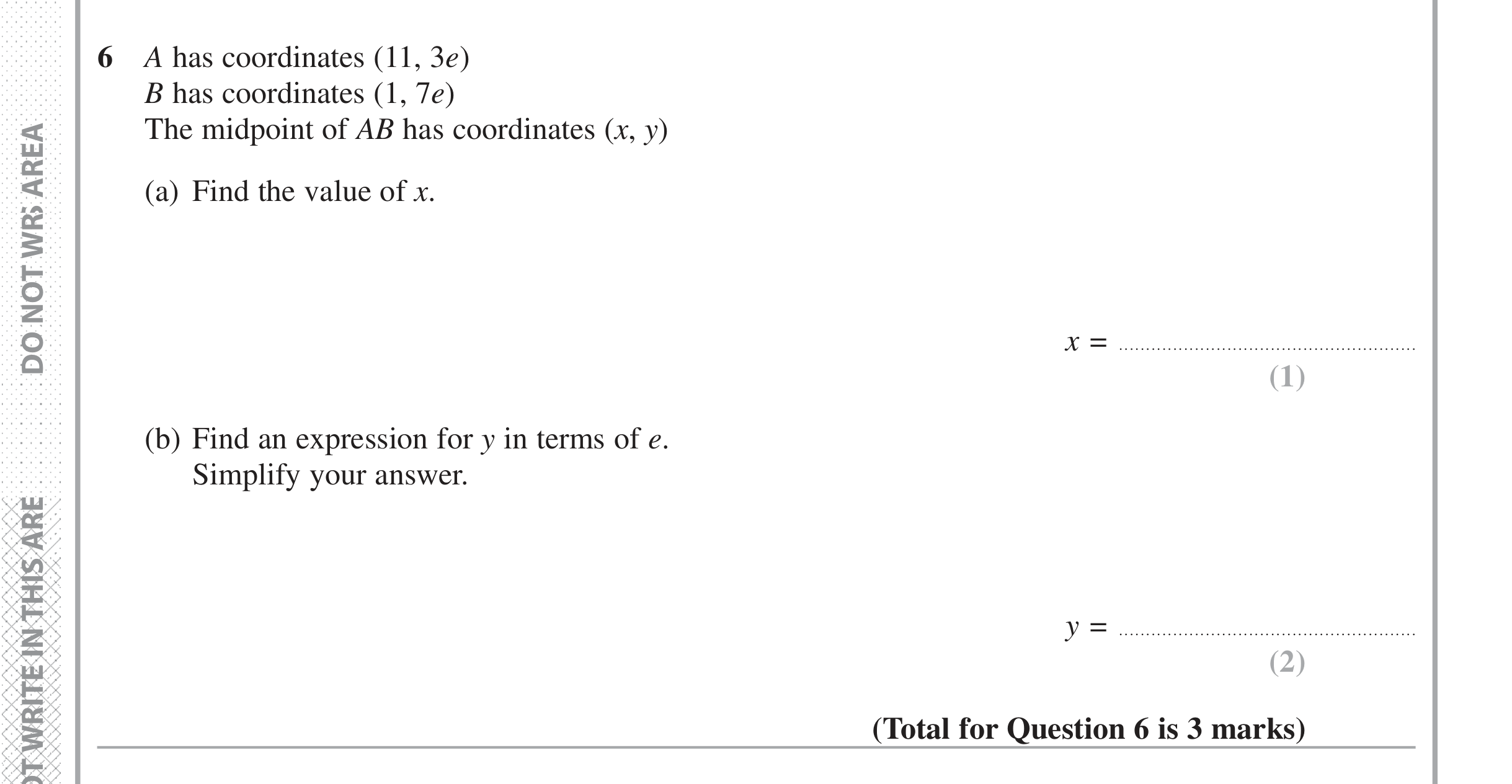 Question 6 — Coordinate Geometry — Edexcel iGCSE Jan 2017