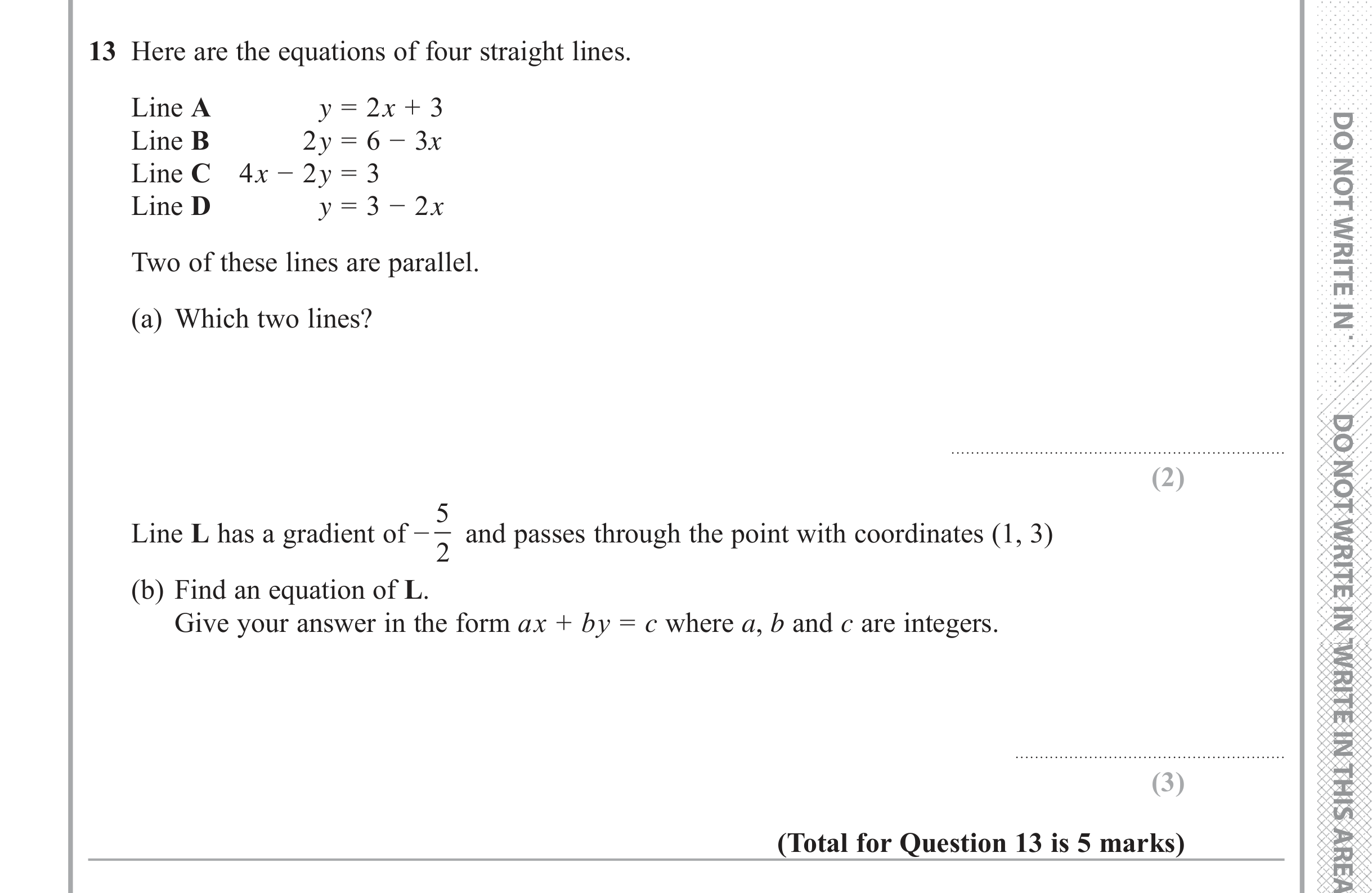 Question 13 — Coordinate Geometry — Edexcel iGCSE June 2017