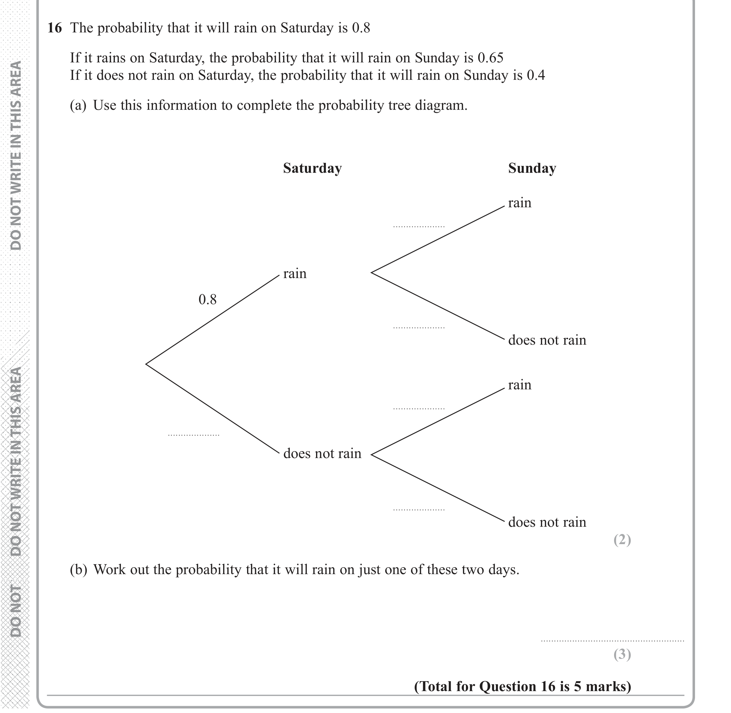 Question 16 — Probability — Edexcel iGCSE June 2017