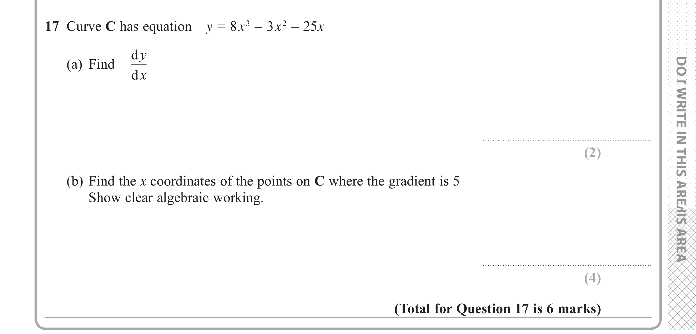 Question 17 — Quadratics — Edexcel iGCSE June 2017