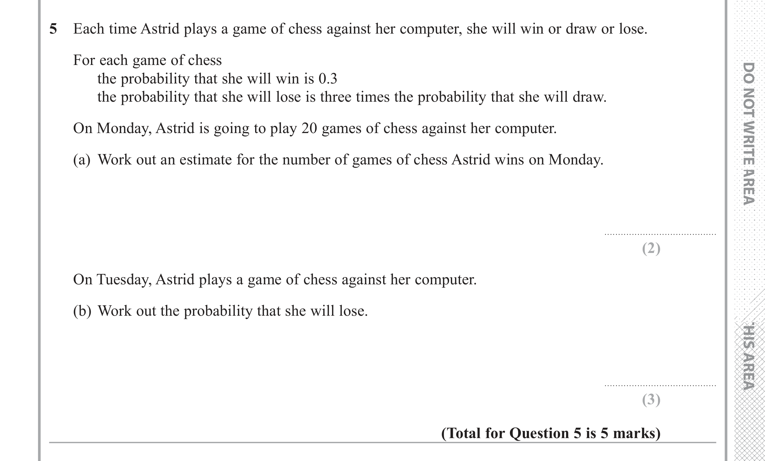 Question 5 — Probability — Edexcel iGCSE June 2017
