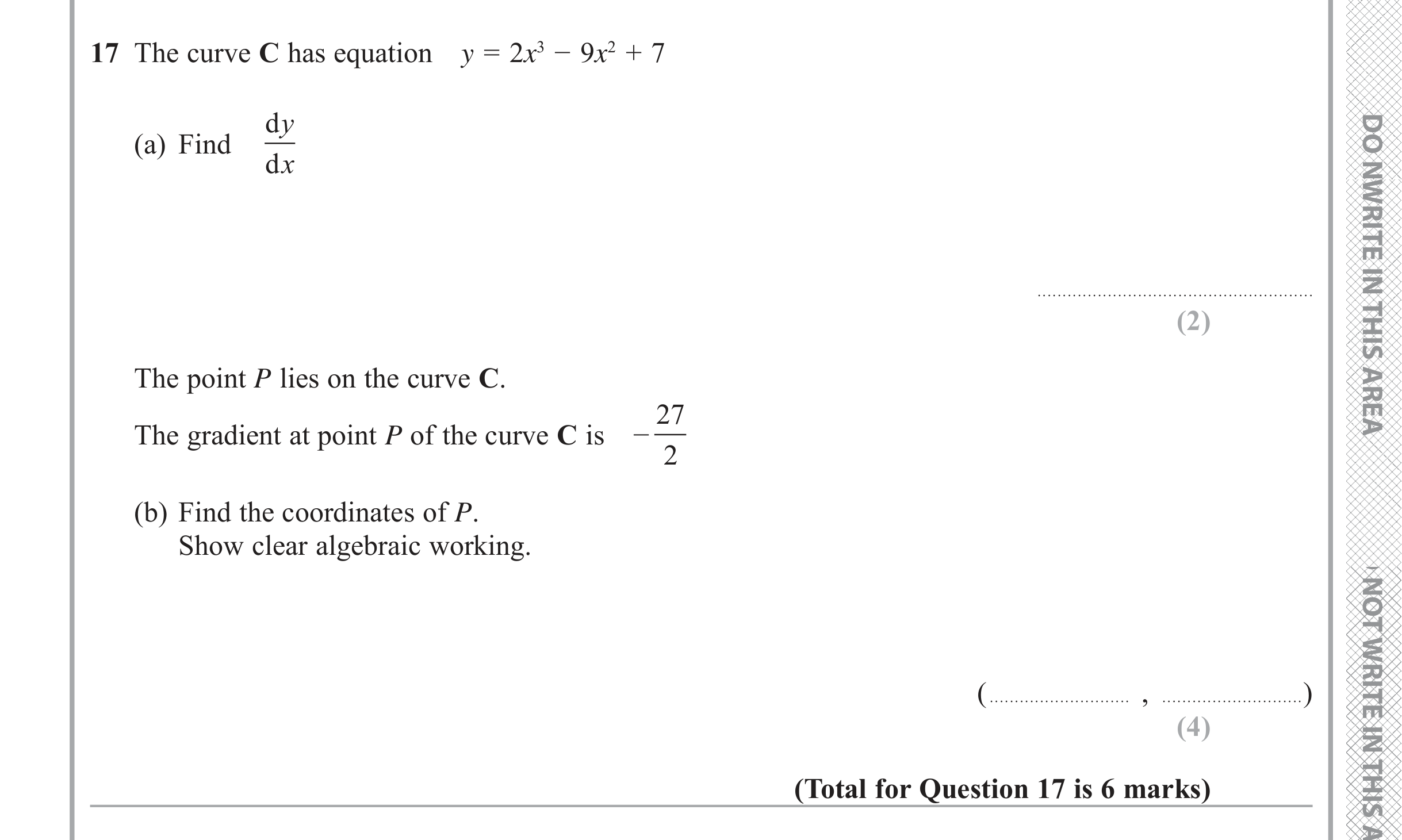 Question 17 — Differentiation — Edexcel iGCSE Jan 2018