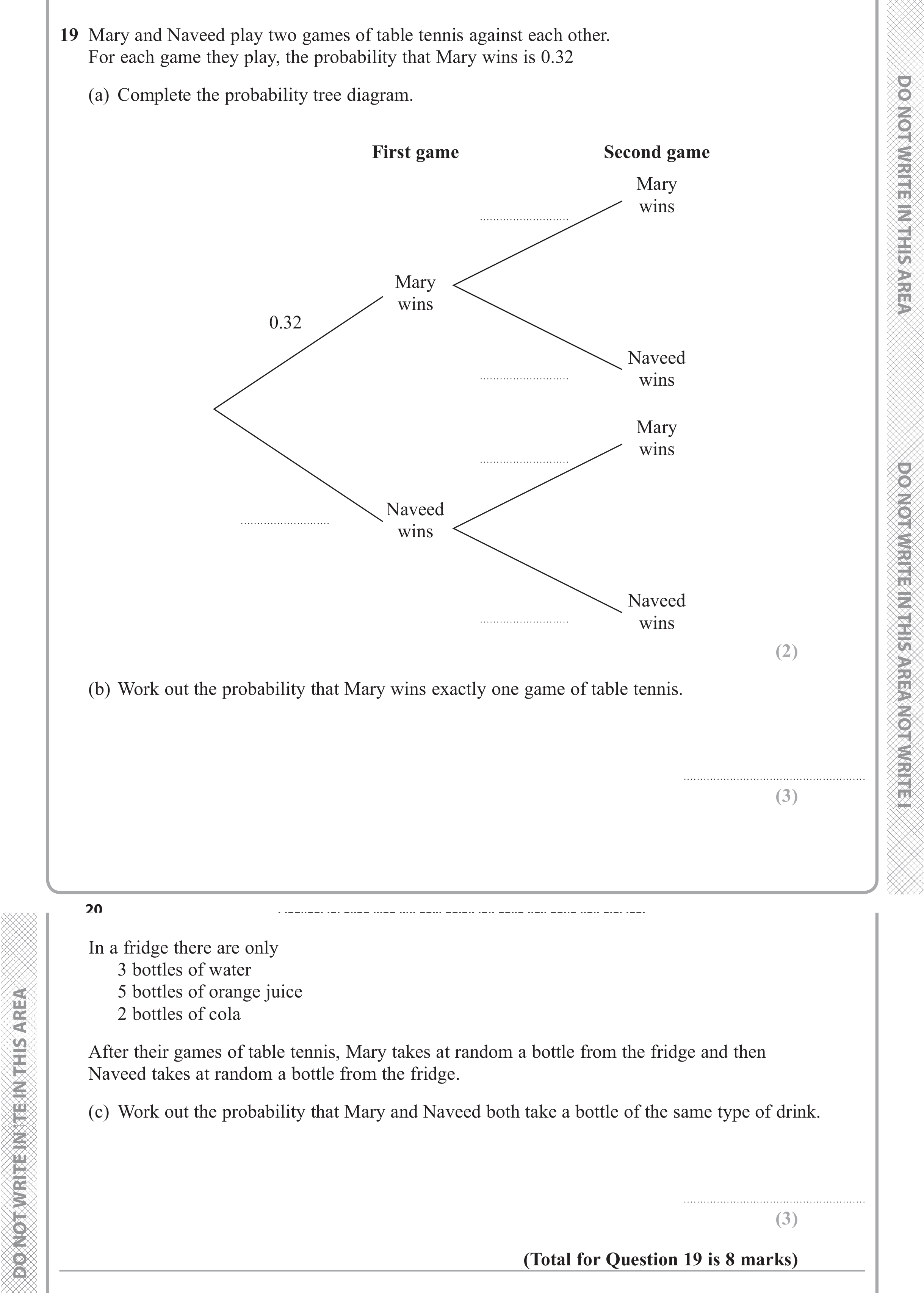 Question 19 — Probability — Edexcel iGCSE Jan 2018