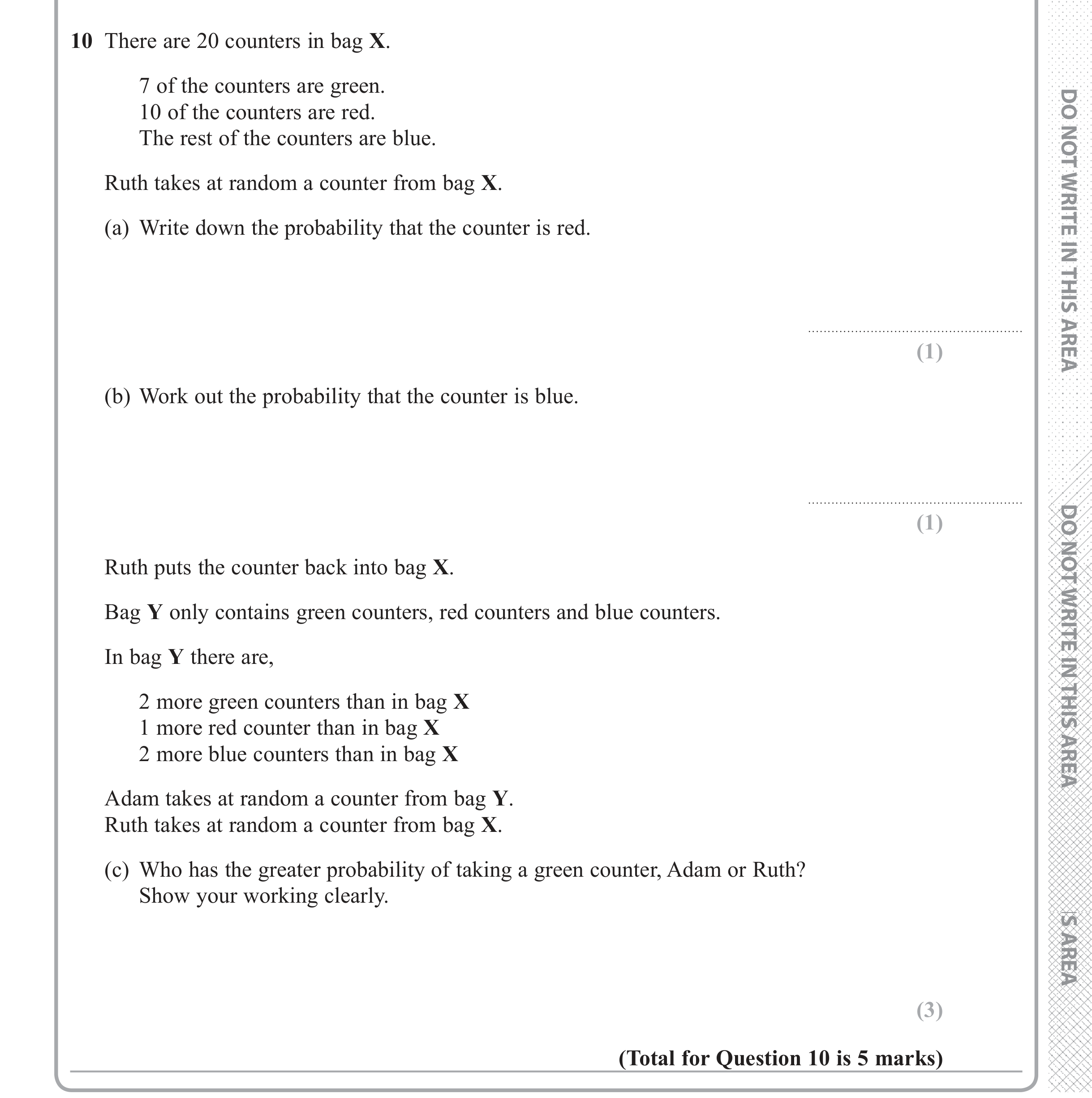 Question 10 — Probability — Edexcel iGCSE June 2018