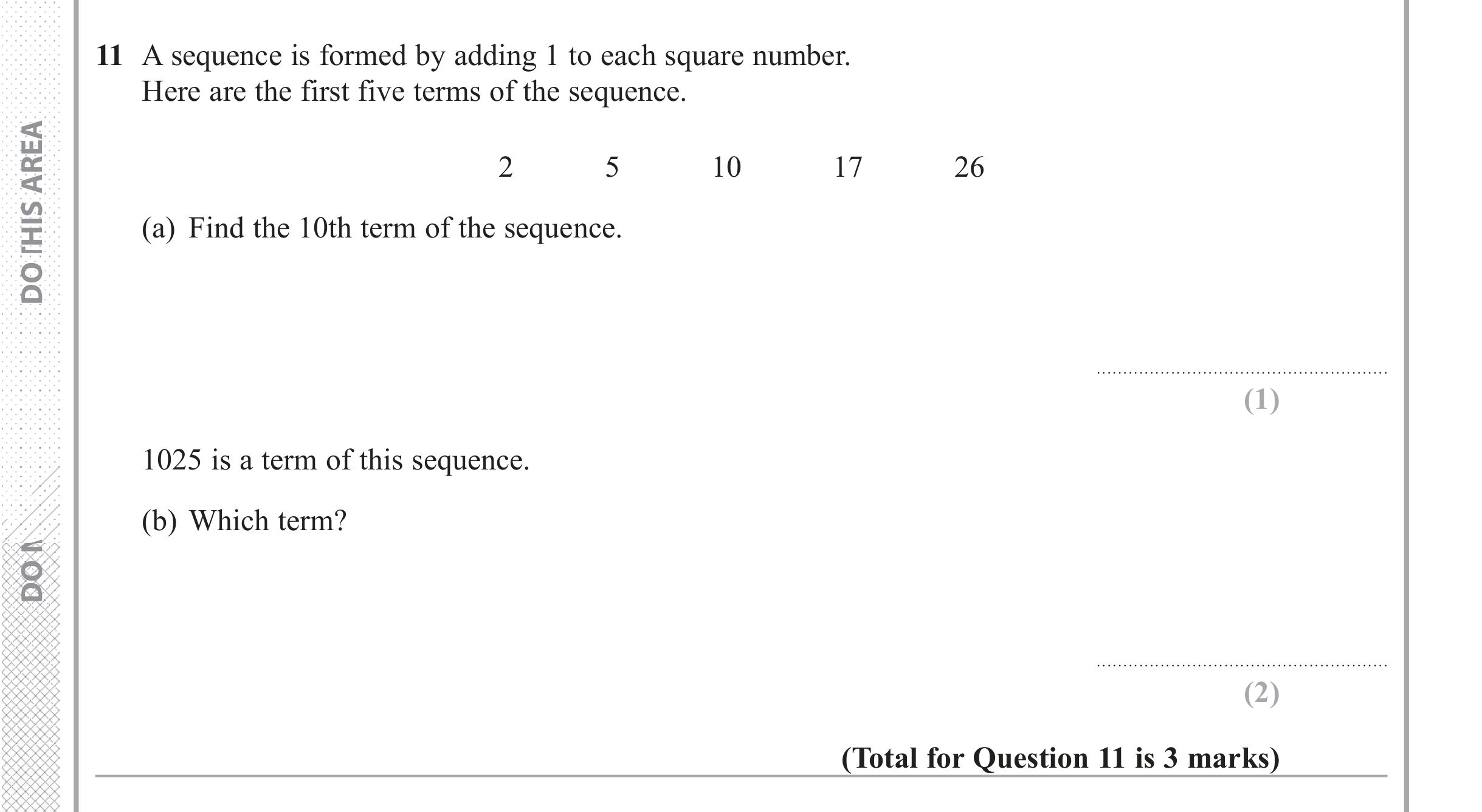 Question 11 — Sequences — Edexcel iGCSE June 2018