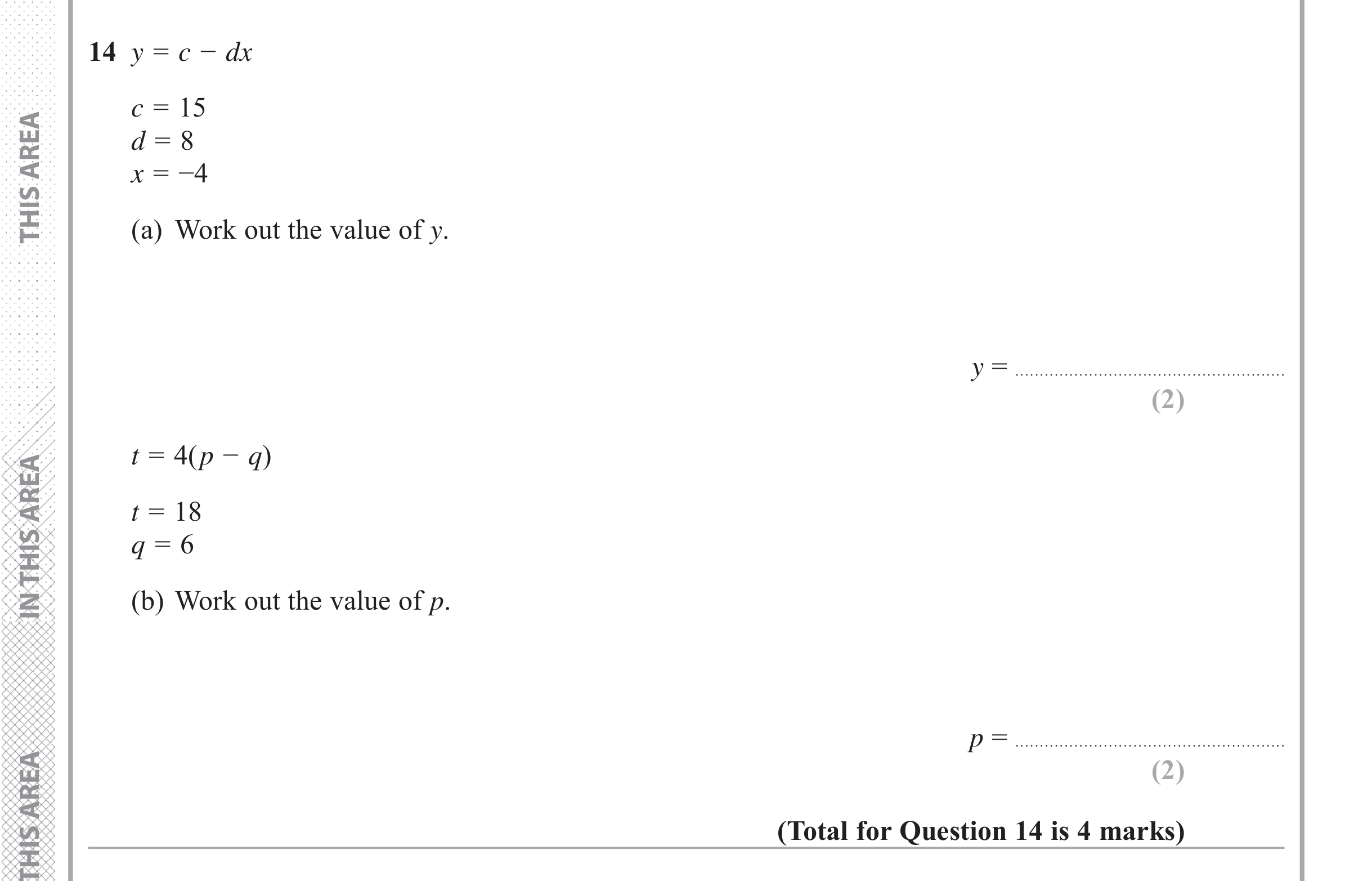 Question 14 — Formulae — Edexcel iGCSE June 2018