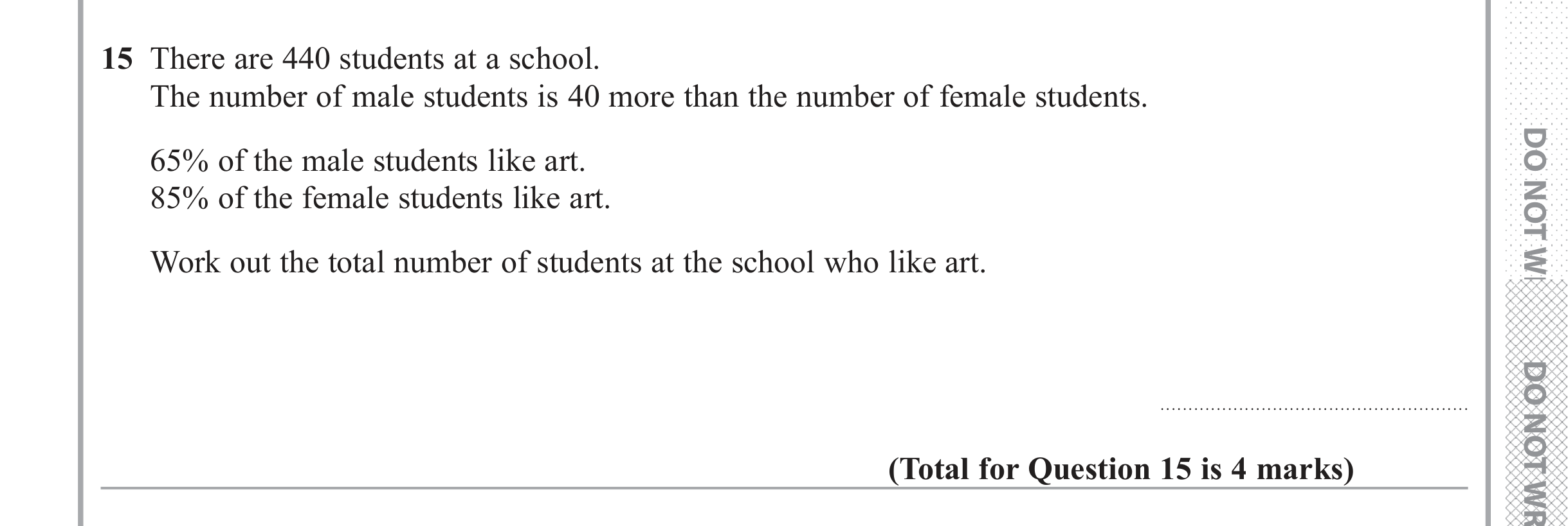 Question 15 — Percentages — Edexcel iGCSE June 2018