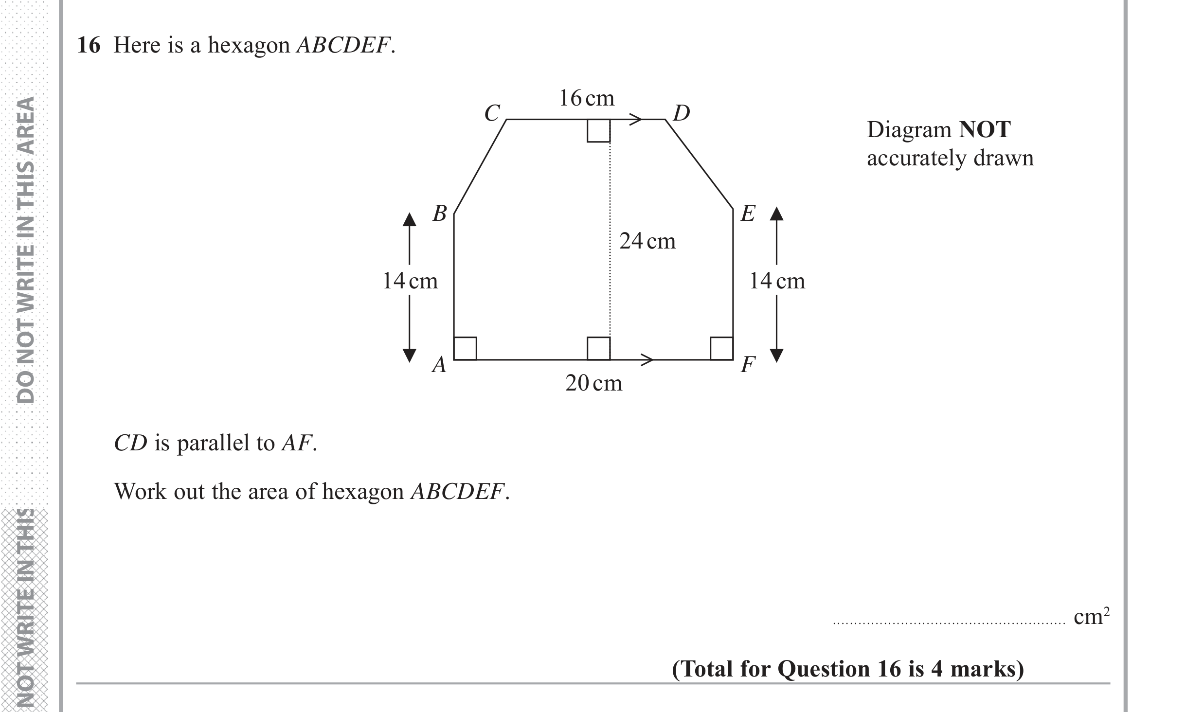 Question 16 — Perimeter and Area — Edexcel iGCSE June 2018