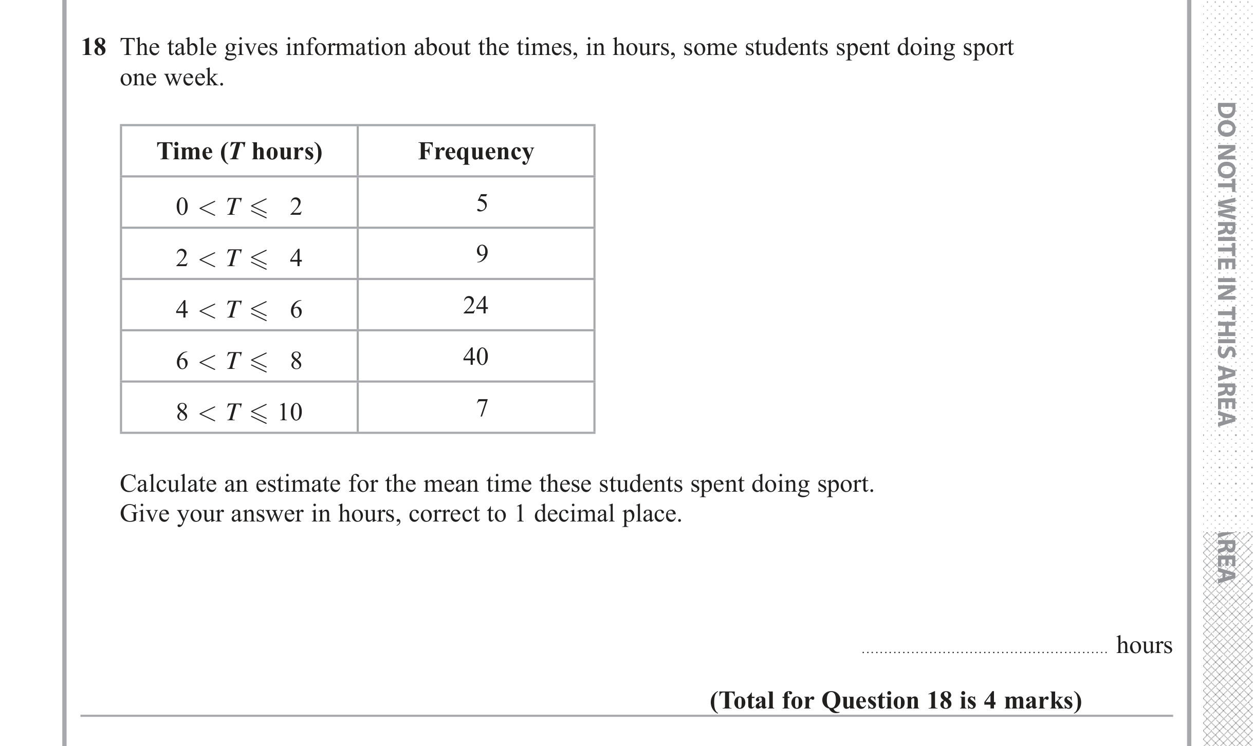 Question 18 — Frequency Tables — Edexcel iGCSE June 2018