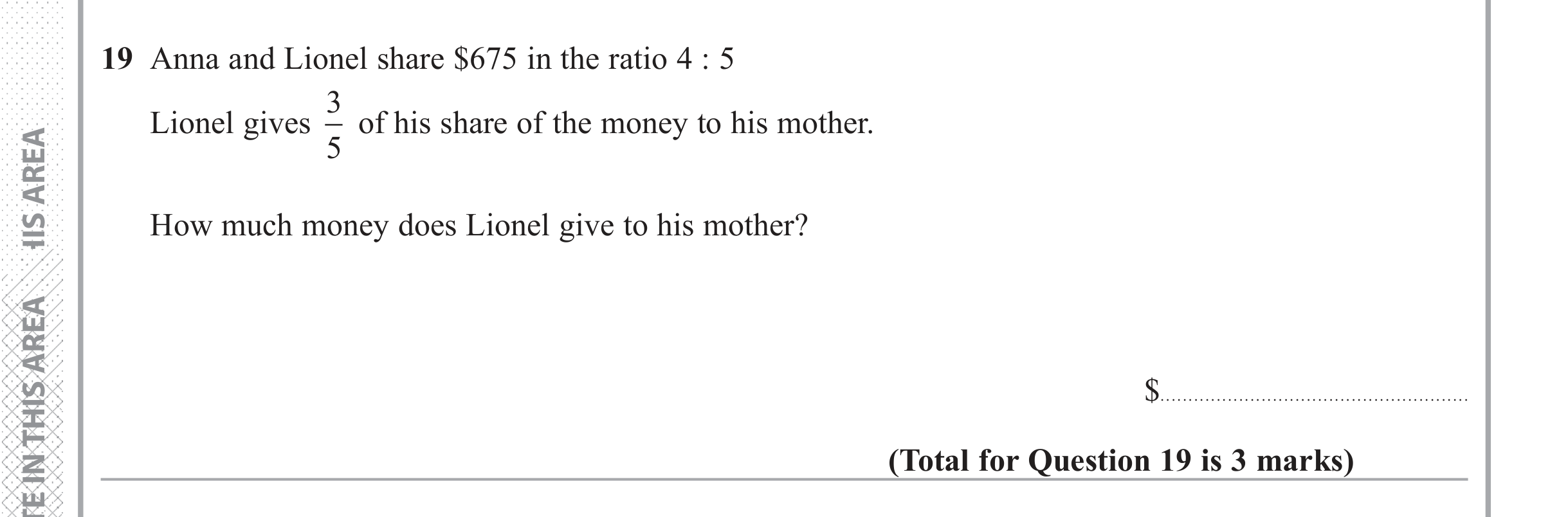 Question 19 — Ratios, Fractions — Edexcel iGCSE June 2018