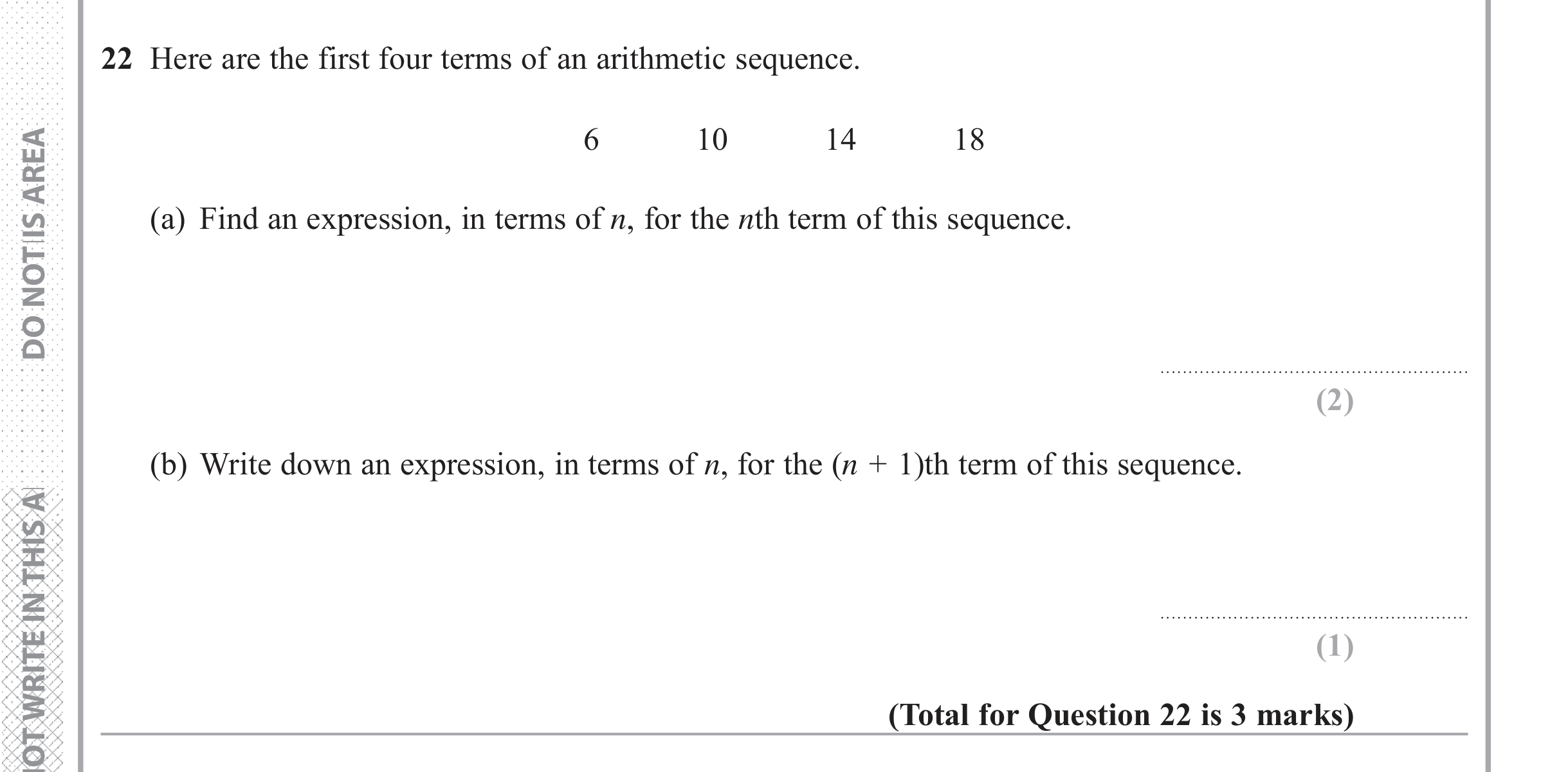 Question 22 — Sequences — Edexcel iGCSE June 2018