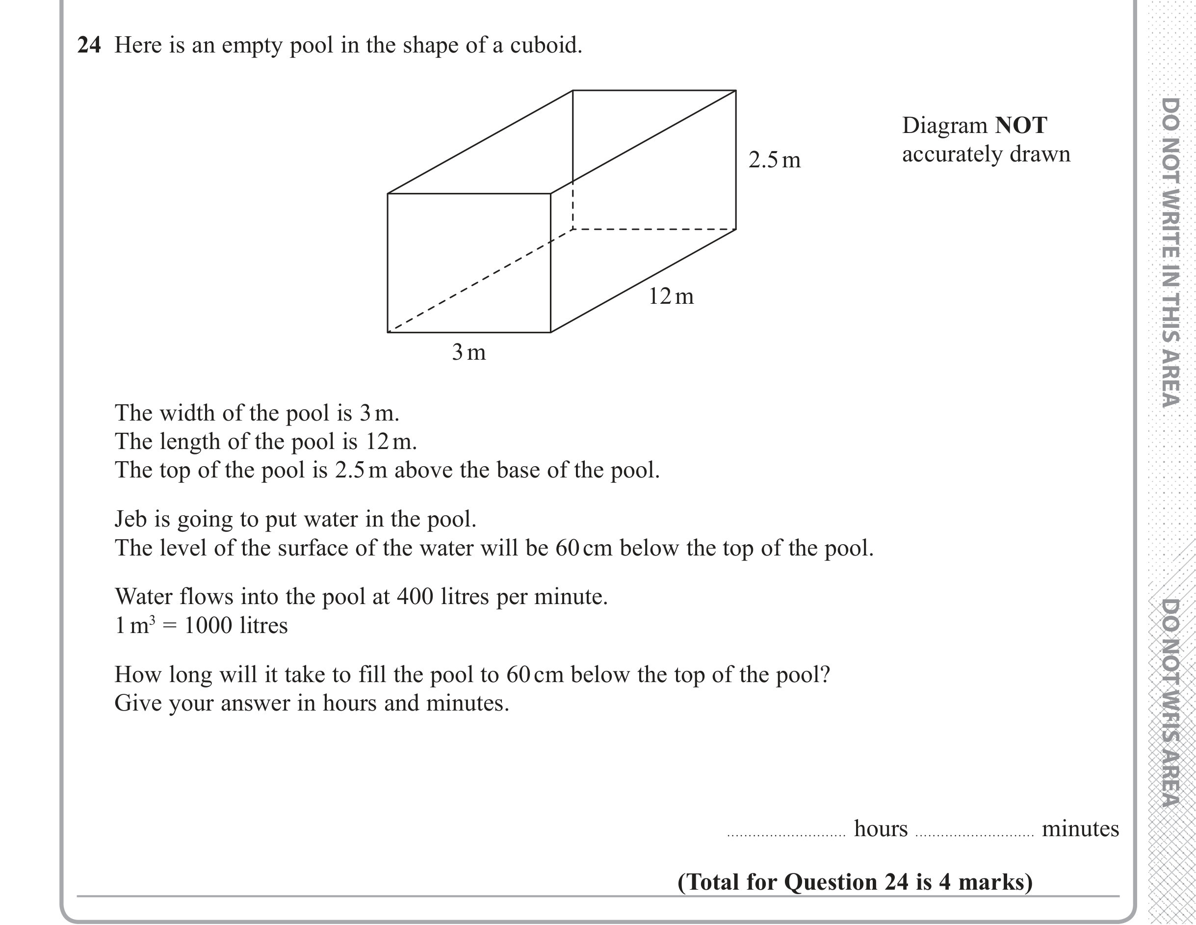 Question 24 — 3D Shapes and Volume, Unit Conversions — Edexcel iGCSE June 2018