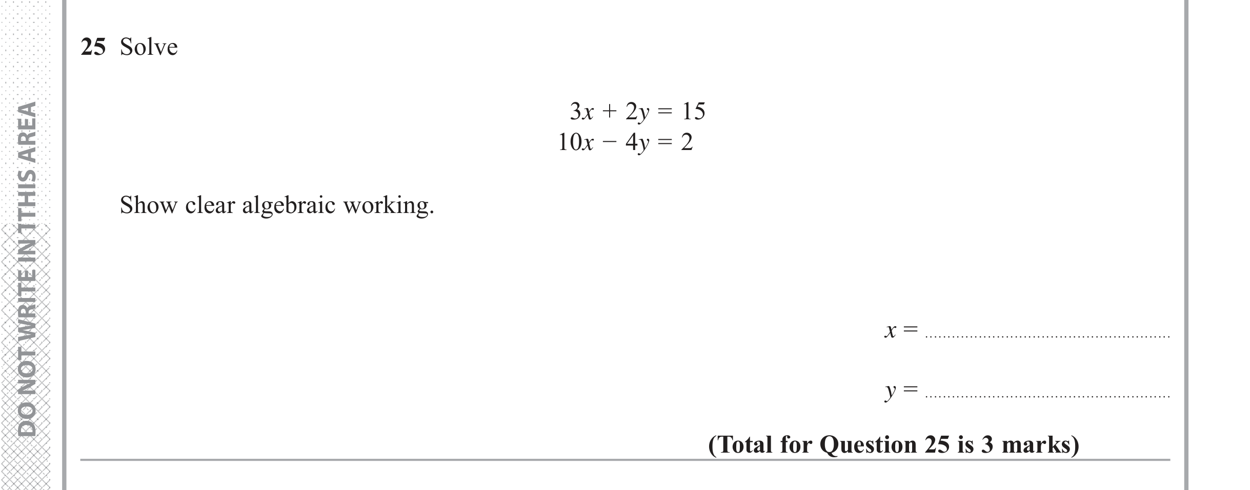 Question 25 — Simultaneous Equations — Edexcel iGCSE June 2018