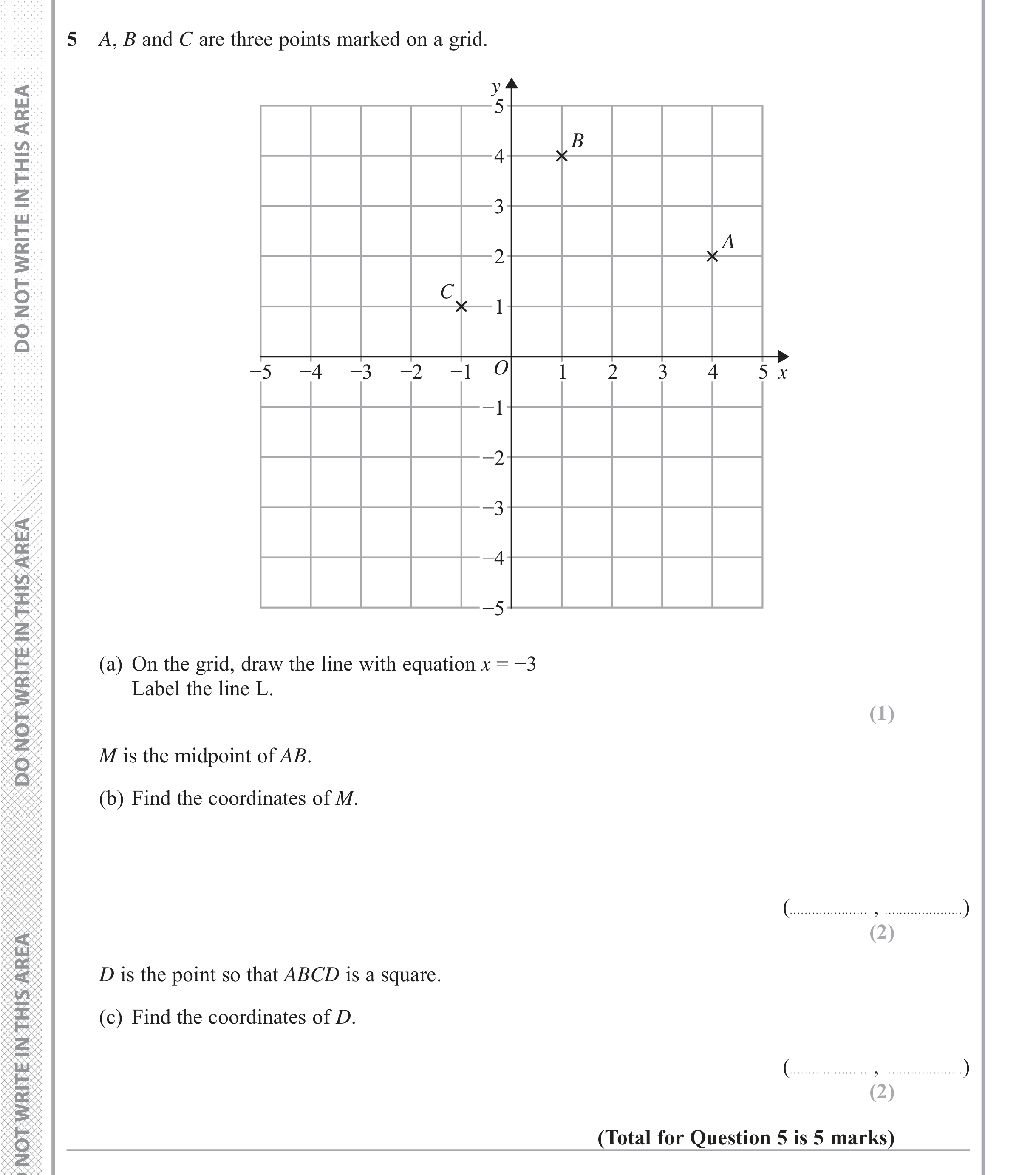 Question 5 — Straight Line Graphs — Edexcel iGCSE June 2018