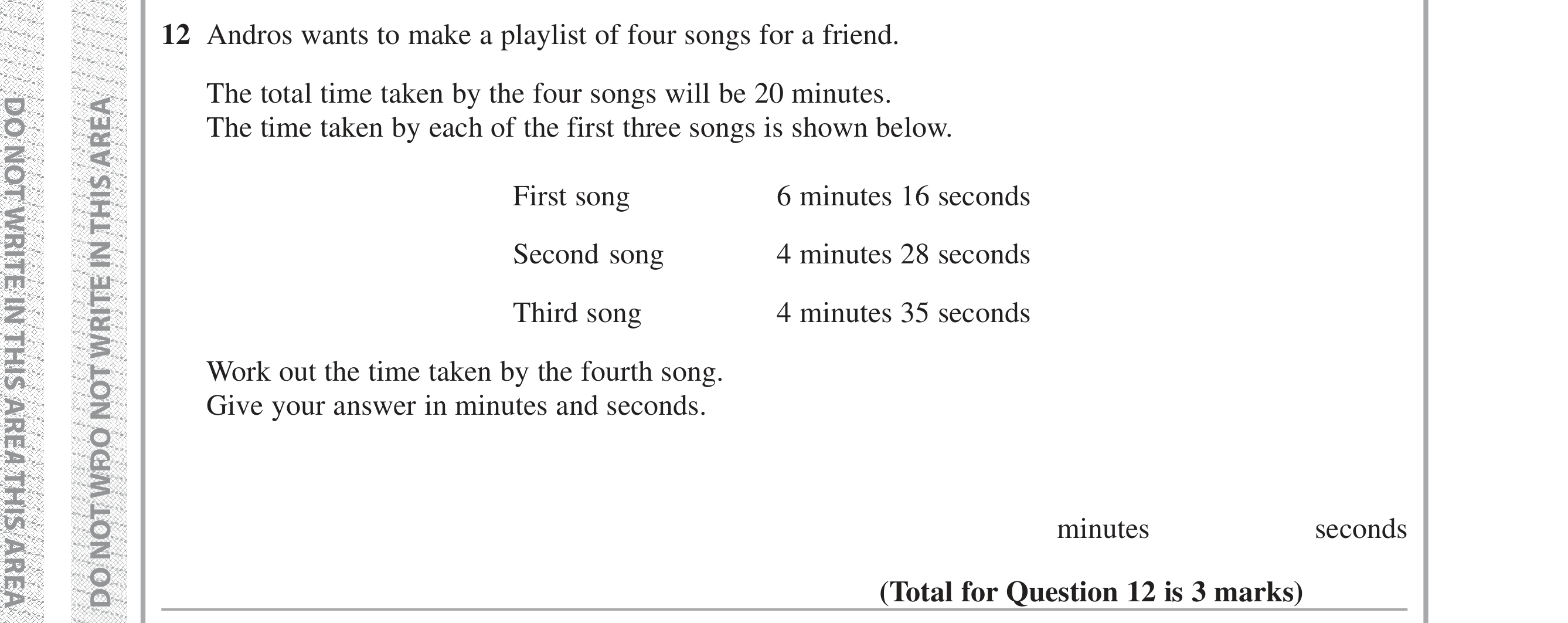 Question 12 — Time Questions — Edexcel iGCSE Jan 2019