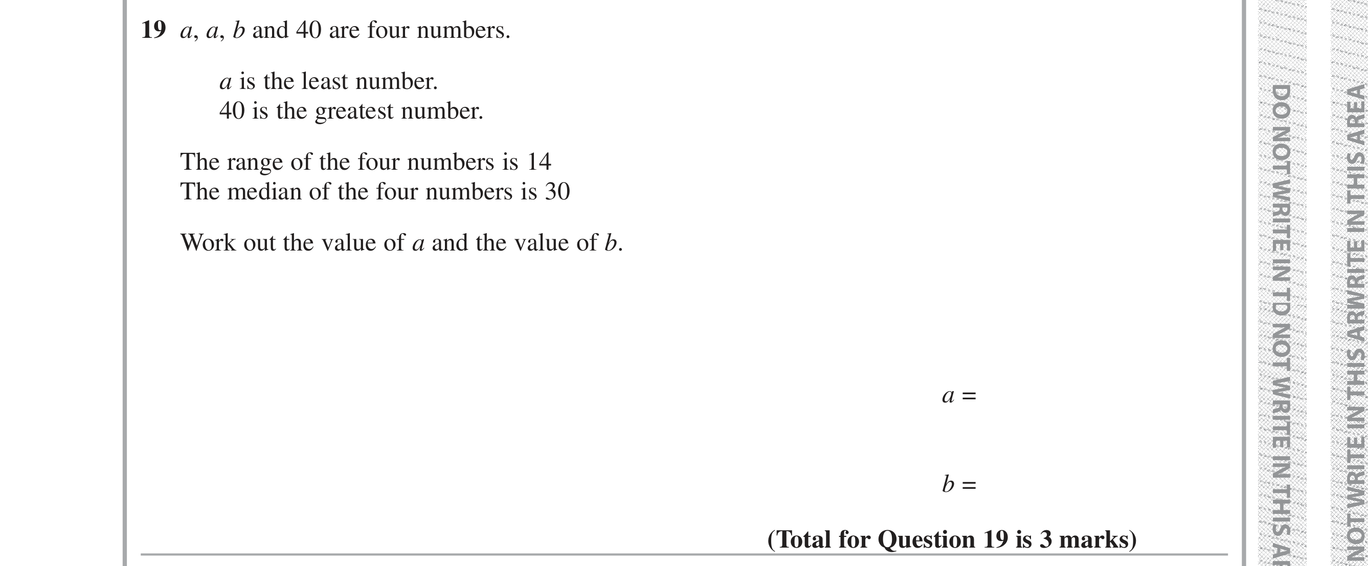 Question 19 — Mean/Median/Mode/Range — Edexcel iGCSE Jan 2019
