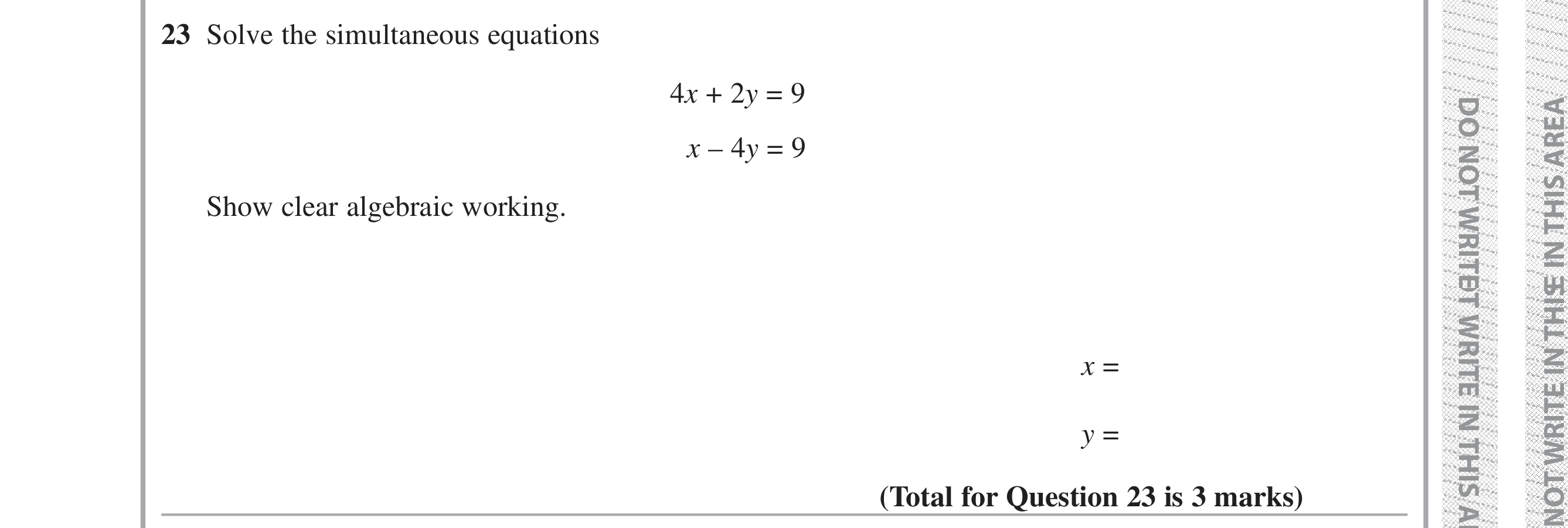 Question 23 — Simultaneous Equations — Edexcel iGCSE Jan 2019