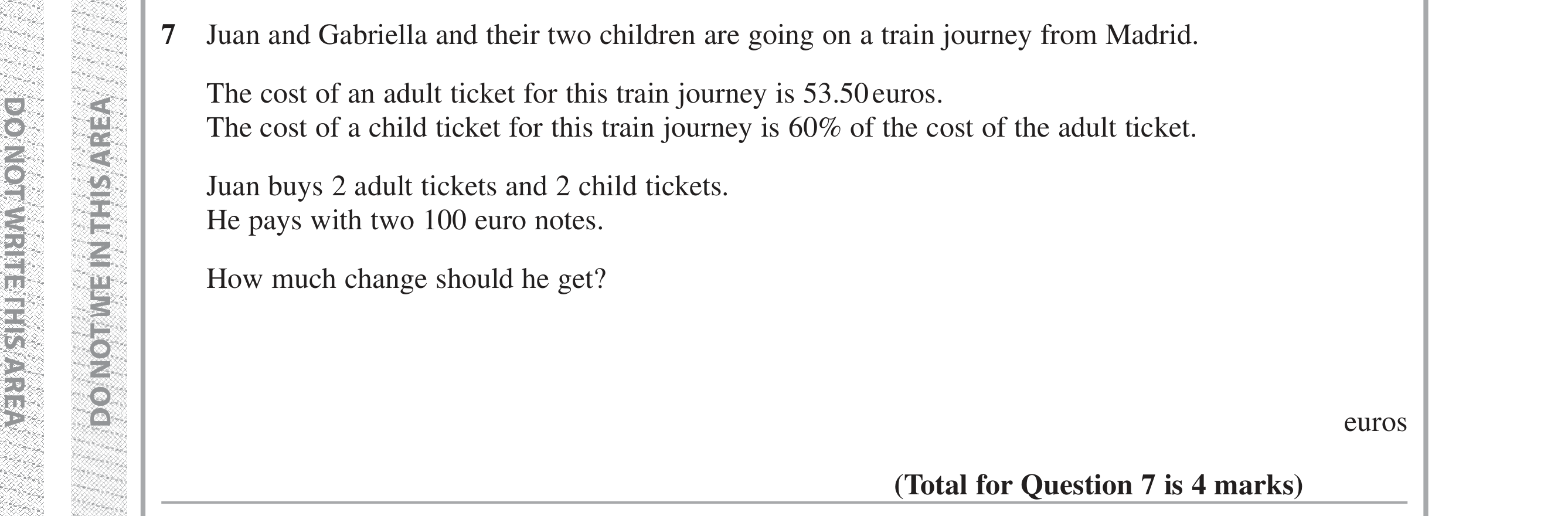 Question 7 — Percentages — Edexcel iGCSE Jan 2019