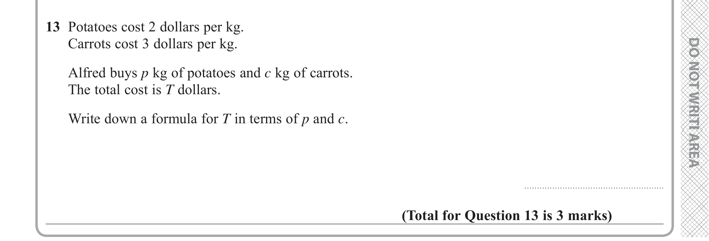Question 13 — Formulae — Edexcel iGCSE June 2019